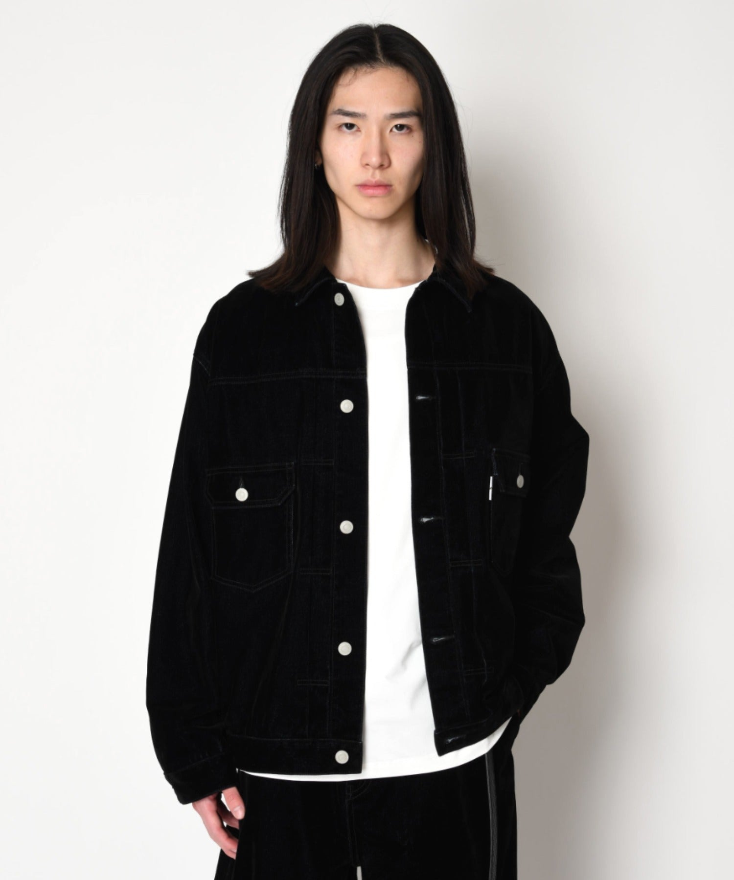 Black flocky denim type2-jacket - onewash black