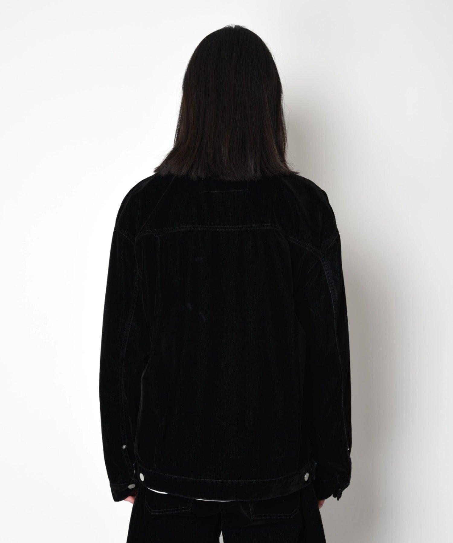 Black flocky denim type2-jacket - biowash black