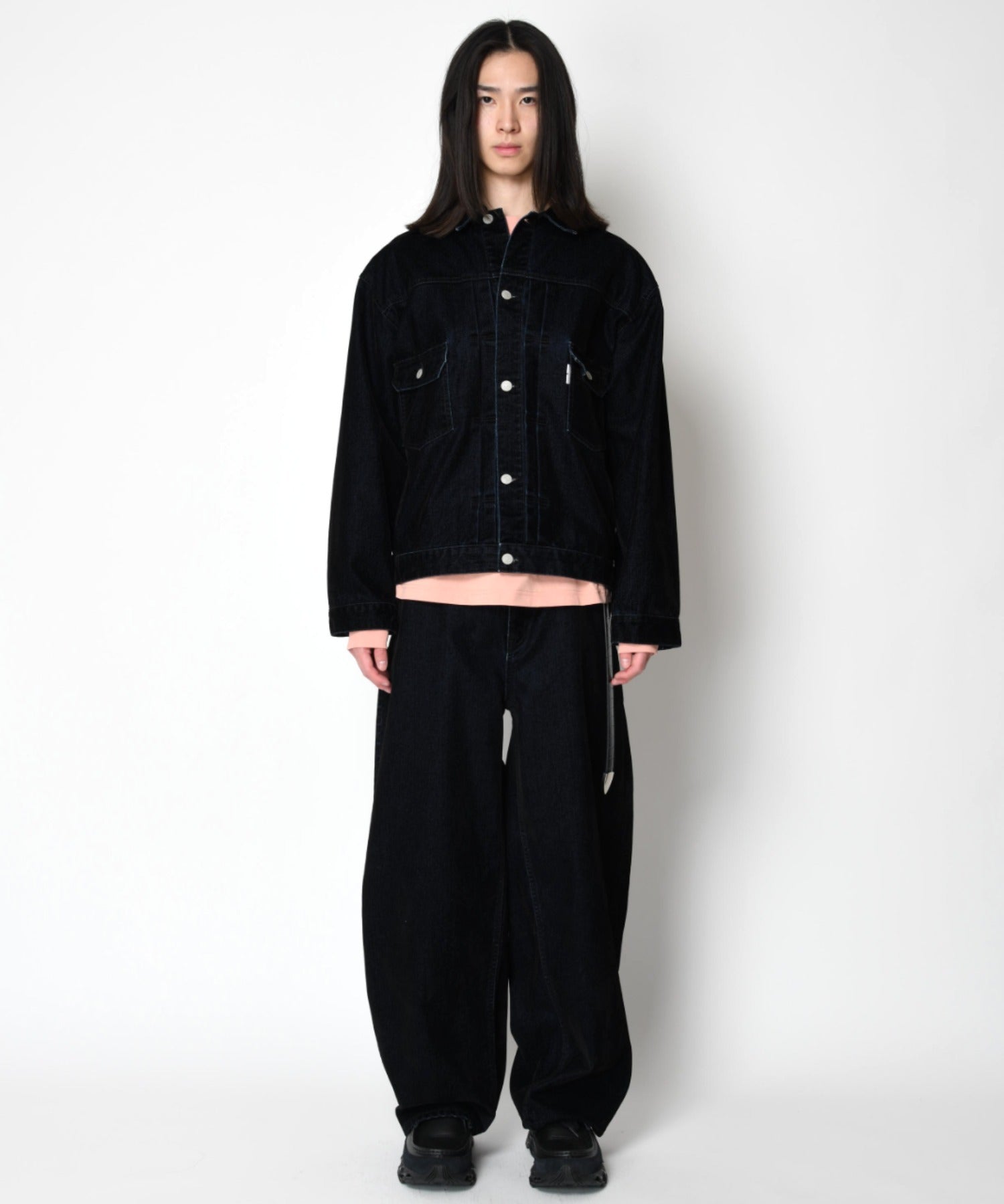 Black flocky denim type2-jacket - biowash black