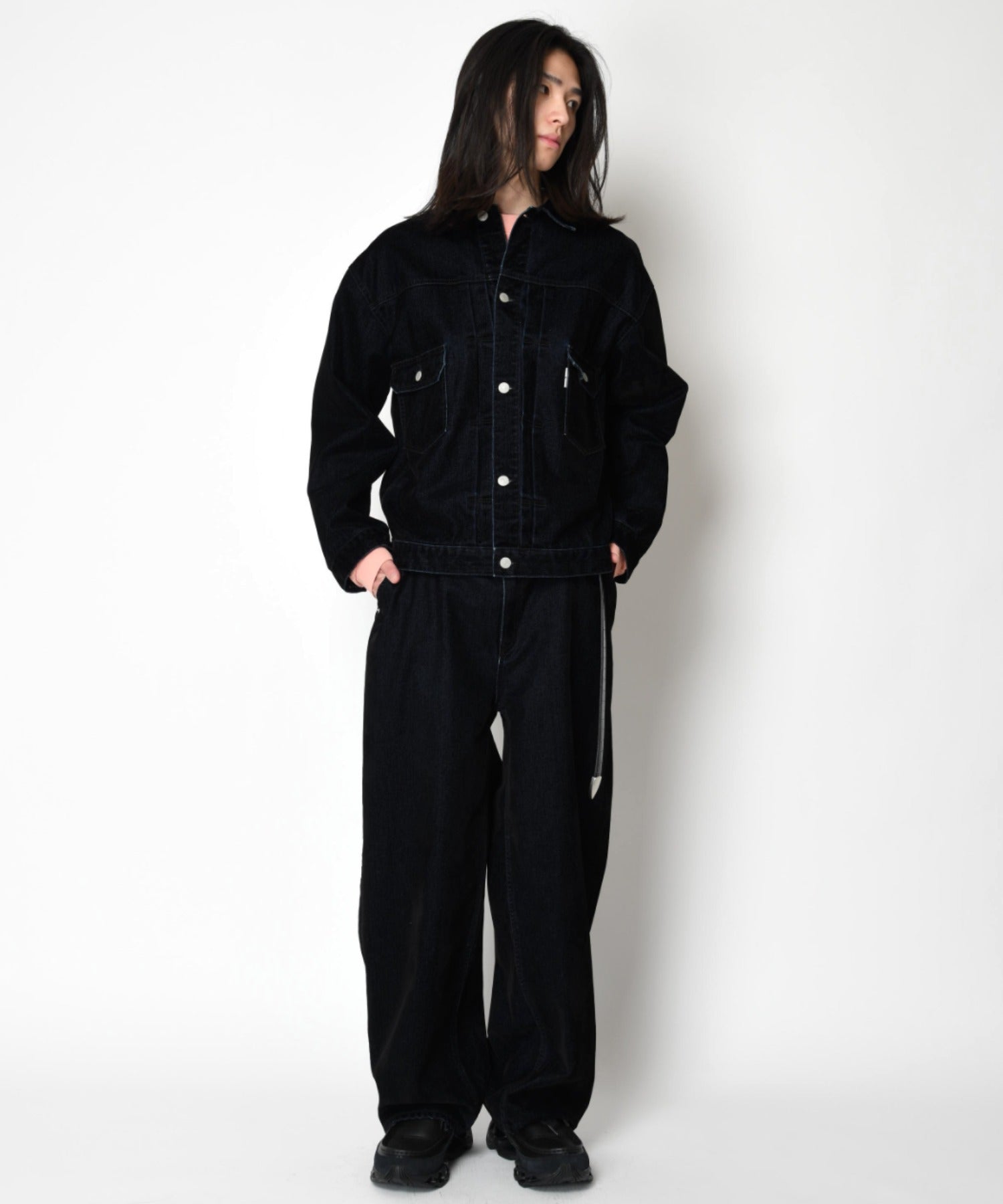 Black flocky denim type2-jacket - biowash black