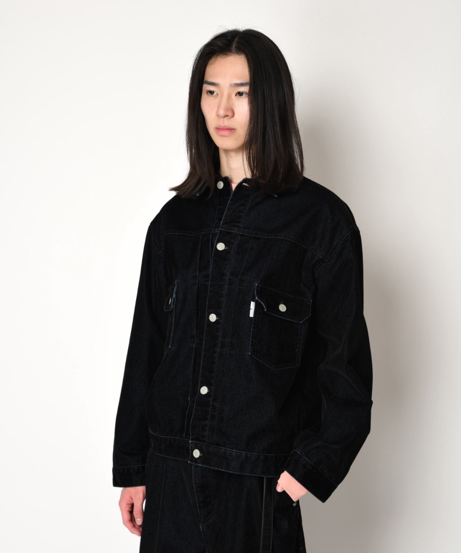 Black flocky denim type2-jacket - biowash black