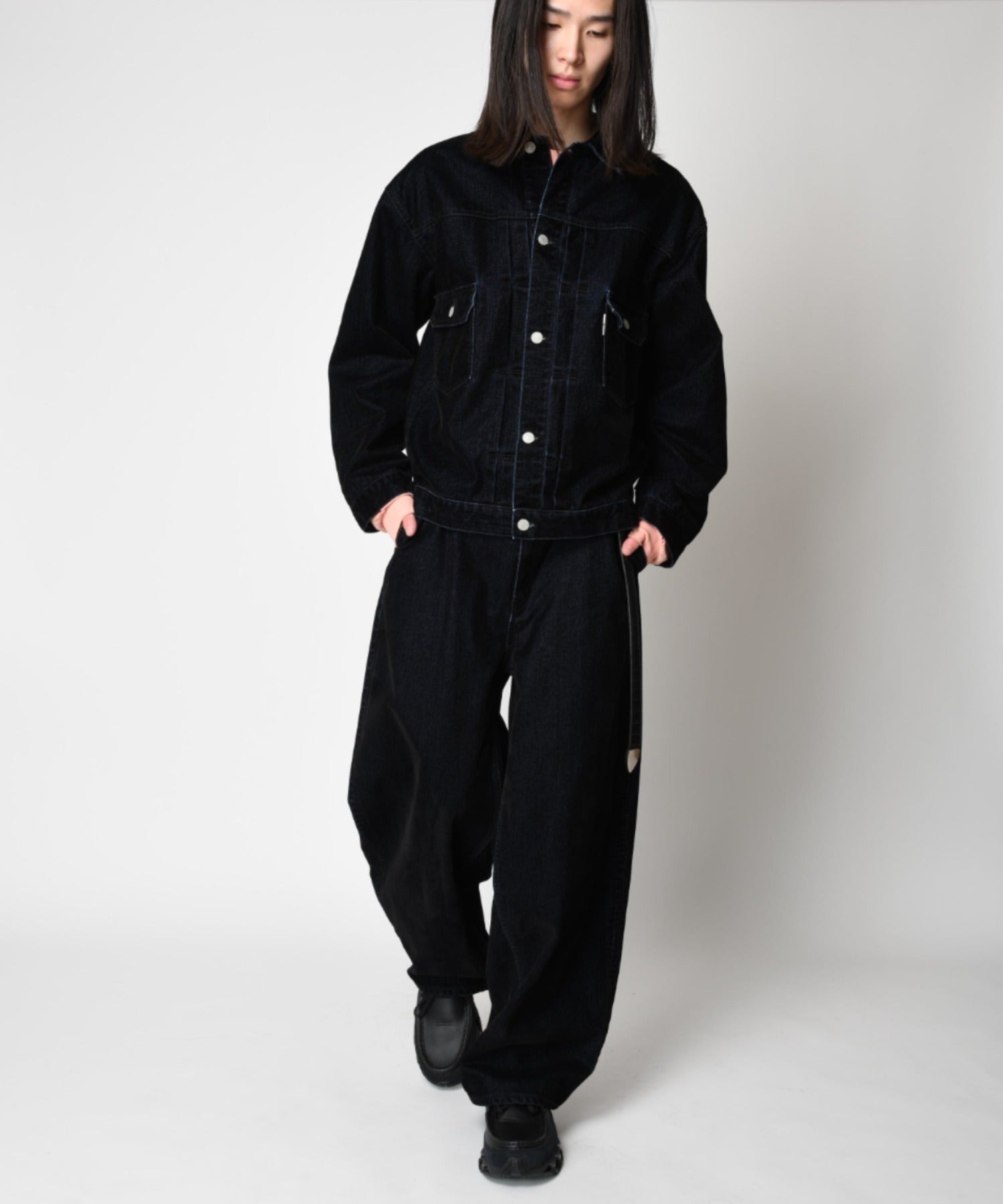 Black flocky denim type2-jacket - biowash black