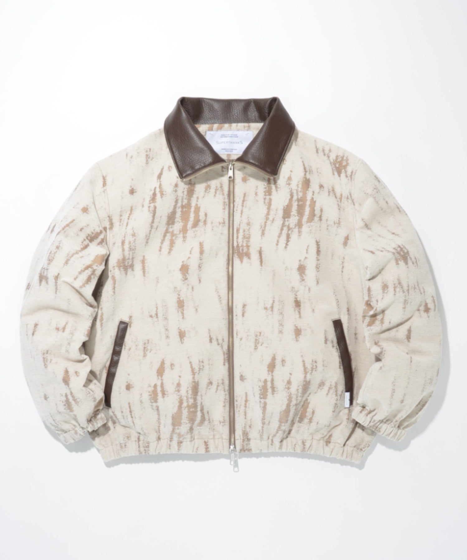 Damage jacquard stand-collar zip blouson - ivory / beige