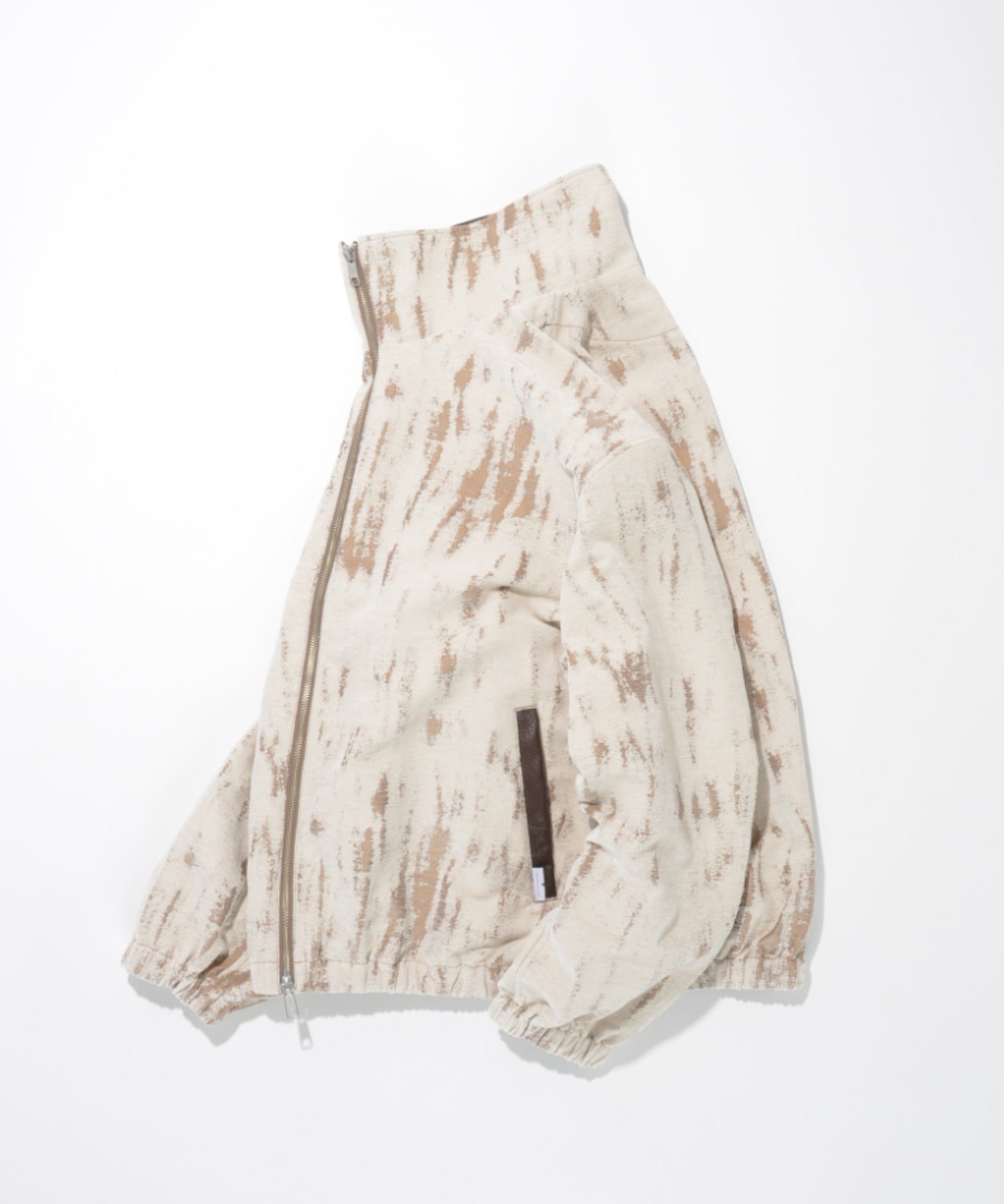 Damage jacquard stand-collar zip blouson - ivory / beige