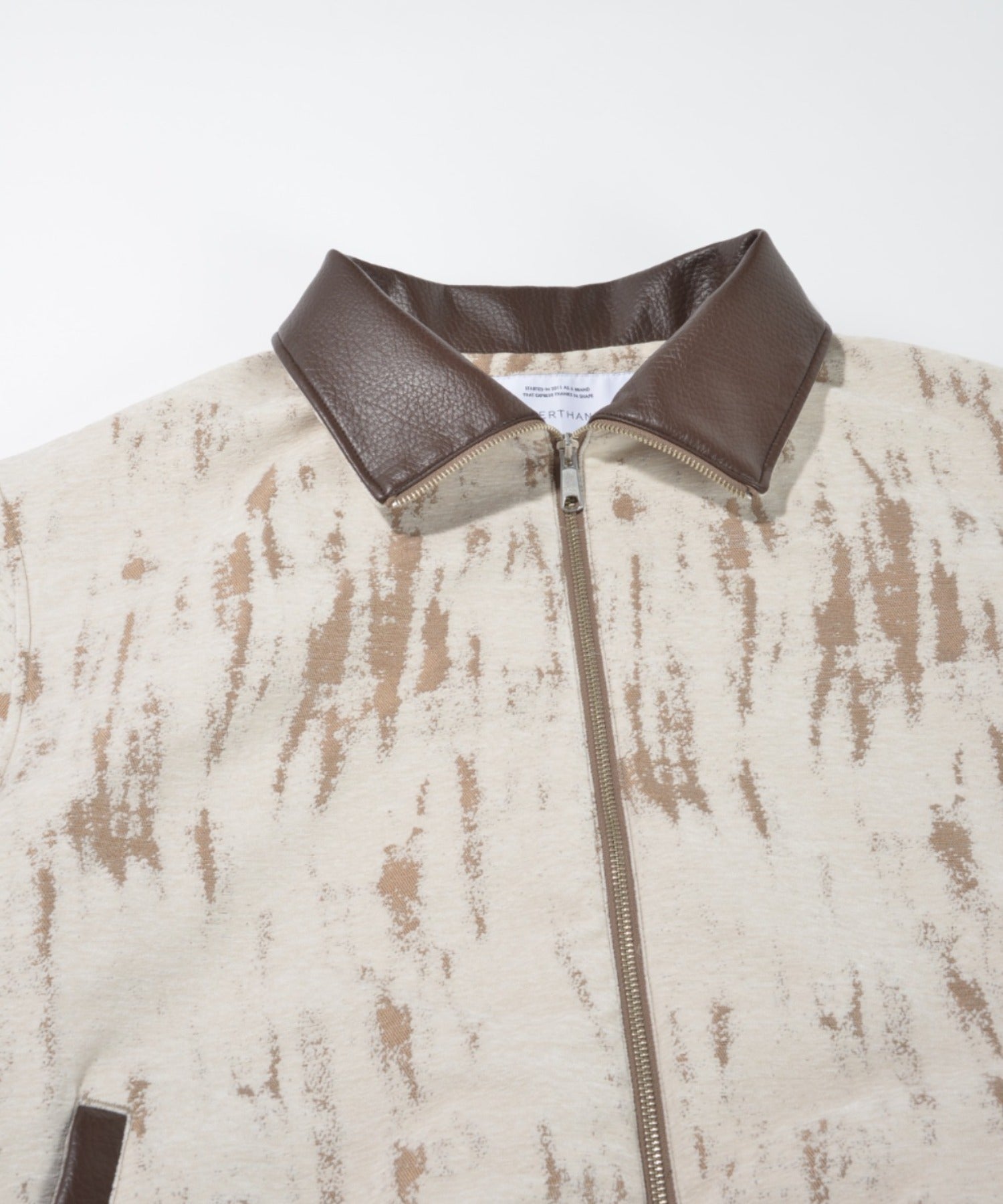 Damage jacquard stand-collar zip blouson - ivory / beige