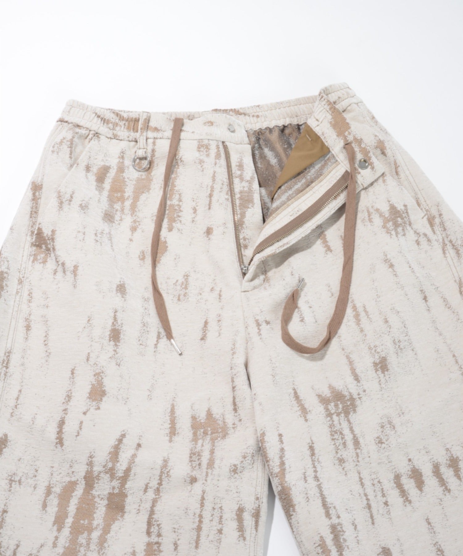 Damage jacquard side-tuck wide trousers - ivory / beige