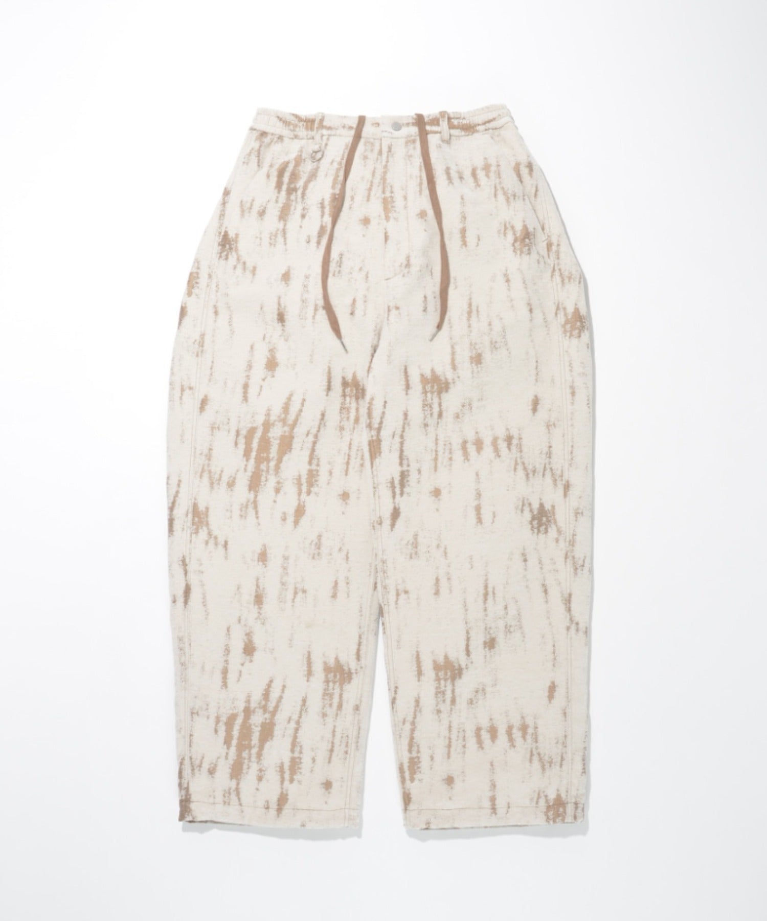 Damage jacquard side-tuck wide trousers - ivory / beige