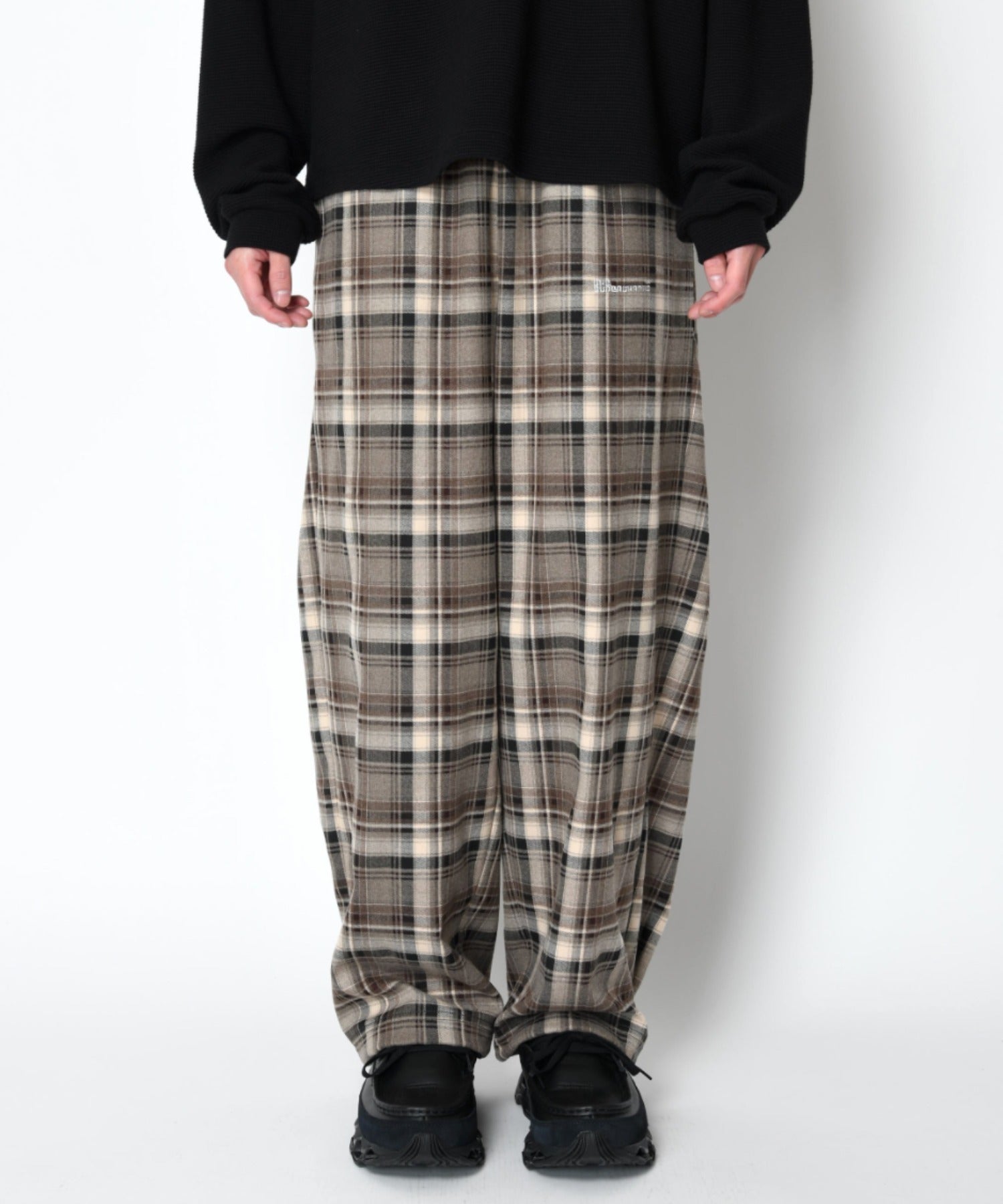 Side-tuck balloon pants - beige check