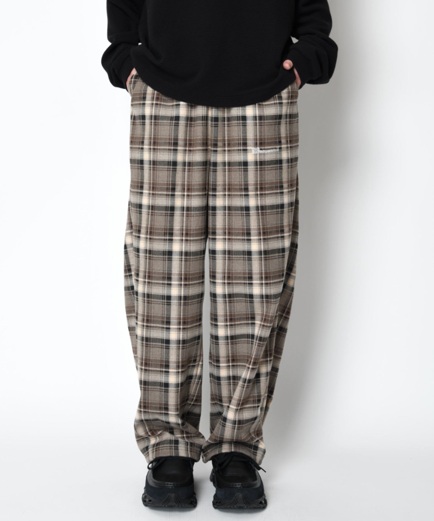 Side-tuck balloon pants - beige check