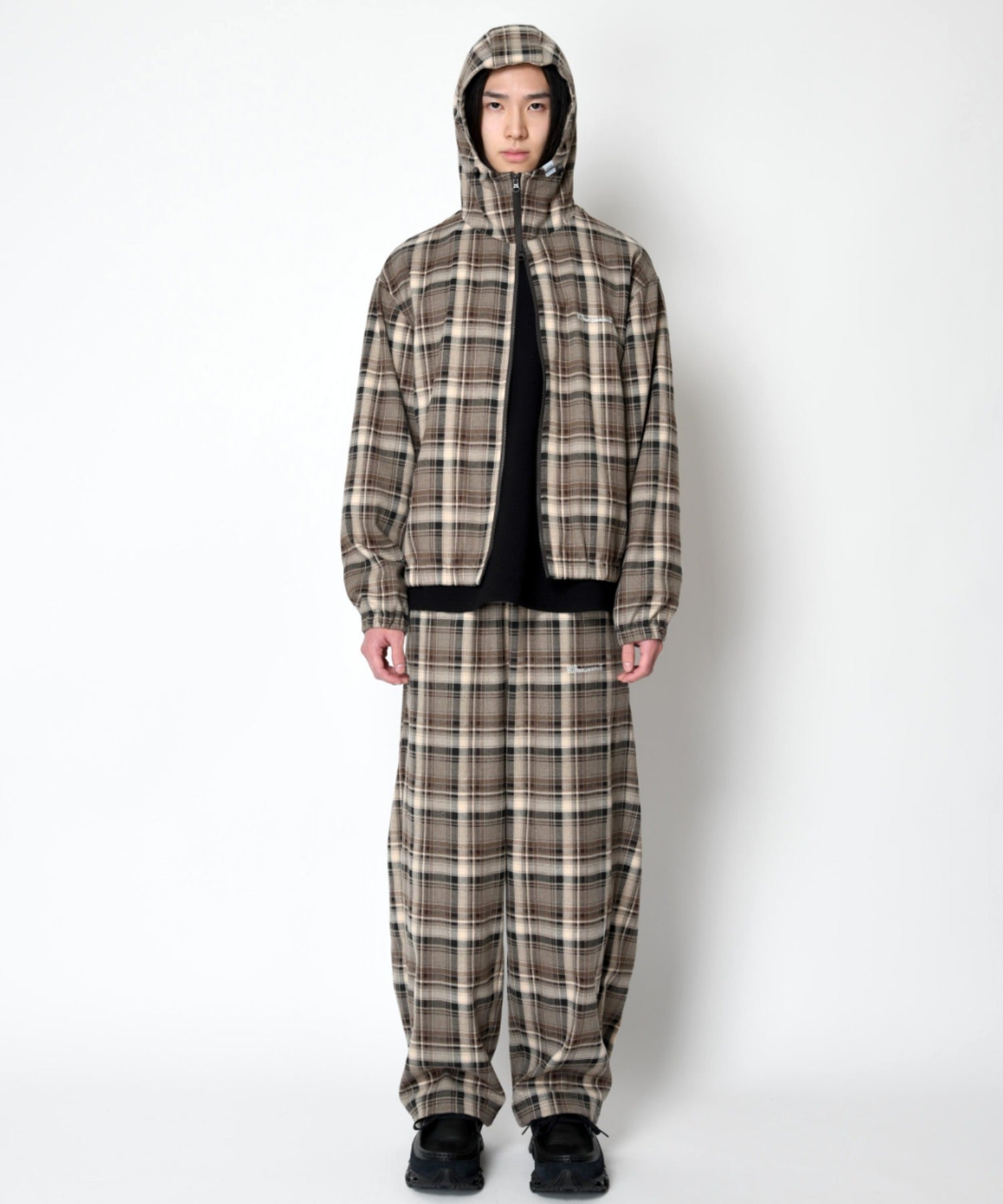 Side-tuck balloon pants - beige check