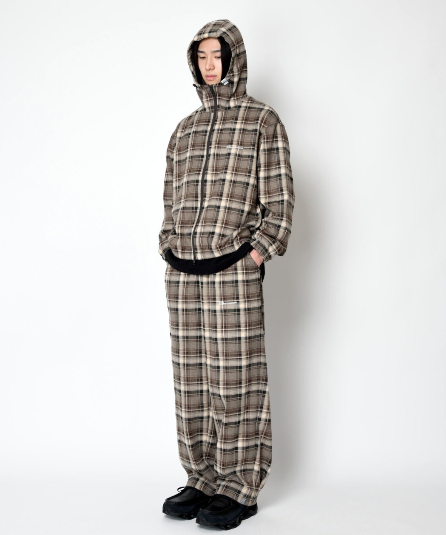 Side-tuck balloon pants - beige check
