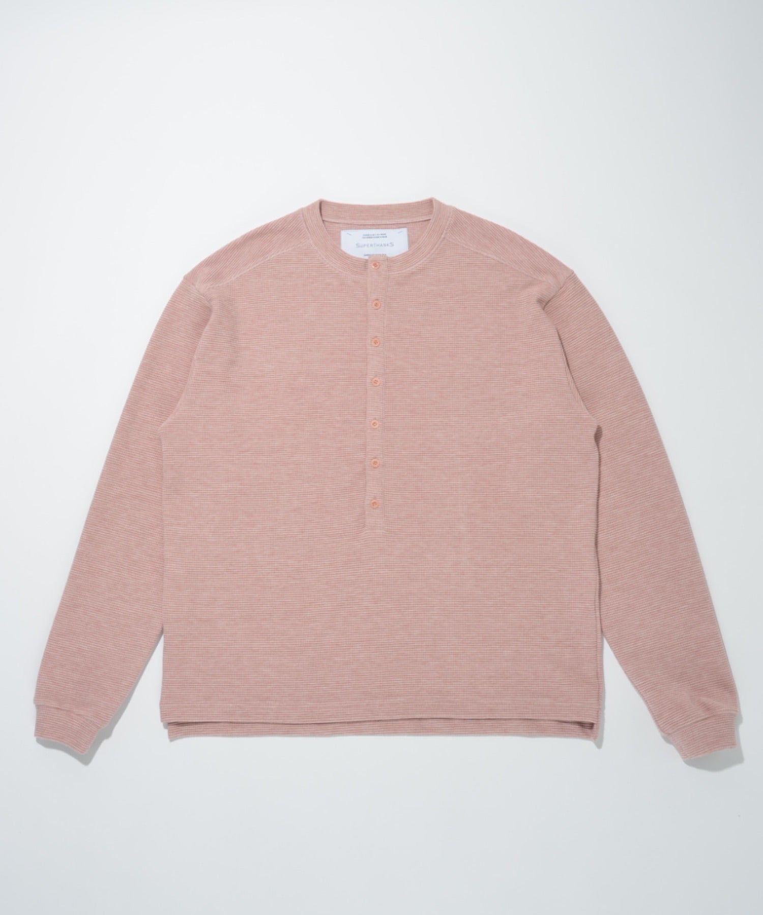 Waffle henley neck L/S T-shirt - pink