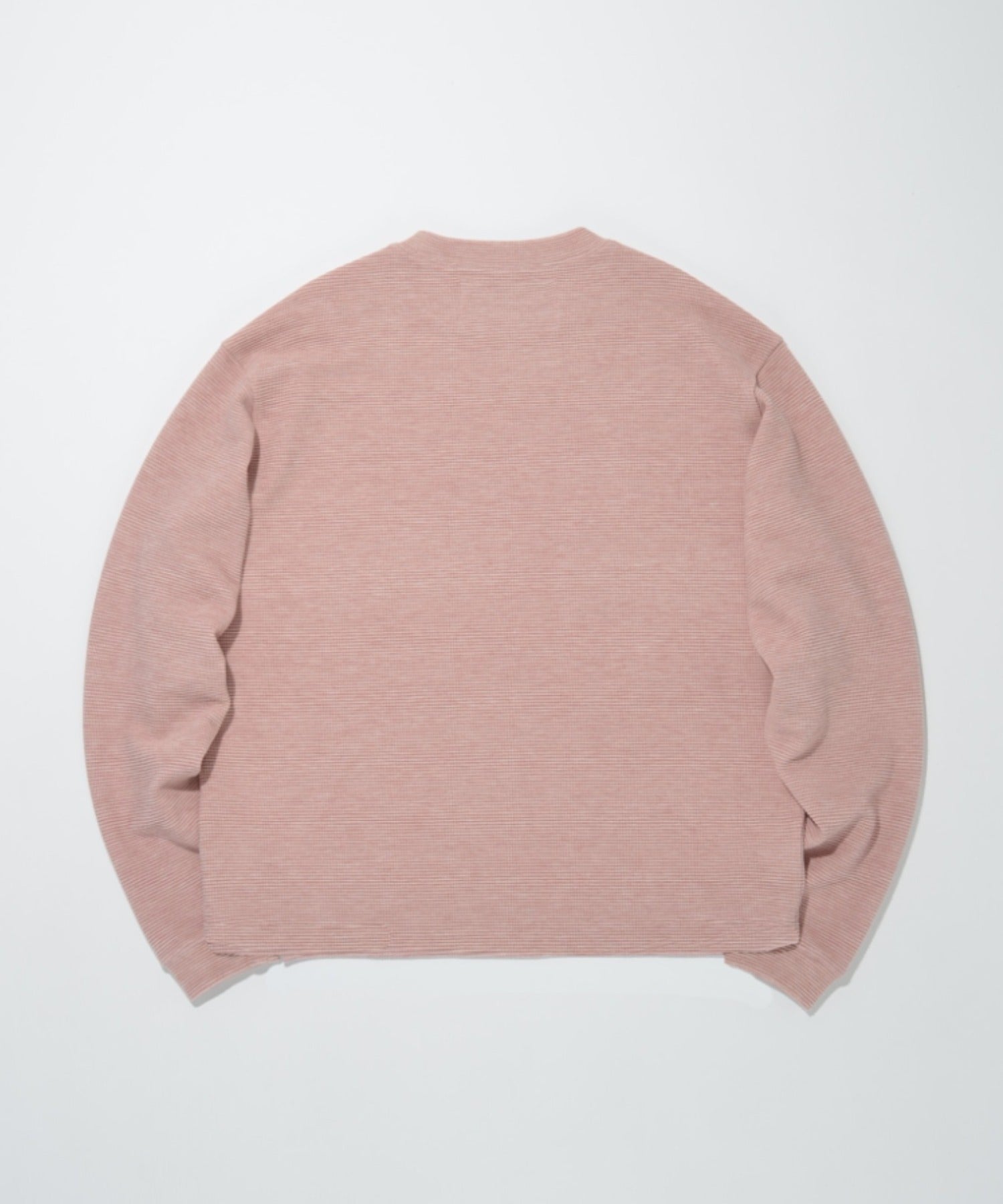 Waffle henley neck L/S T-shirt - pink