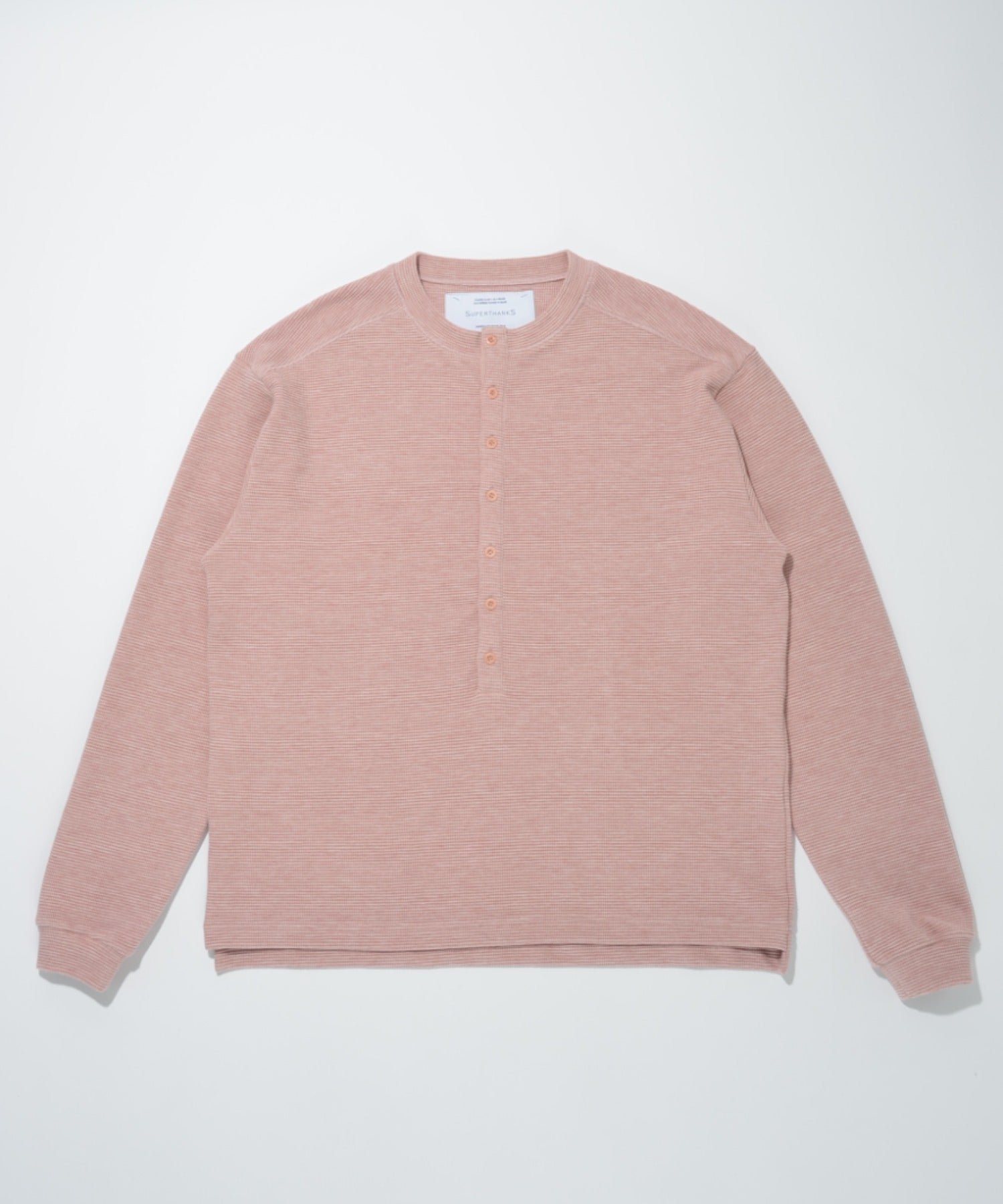 Waffle henley neck L/S T-shirt (back print) - black