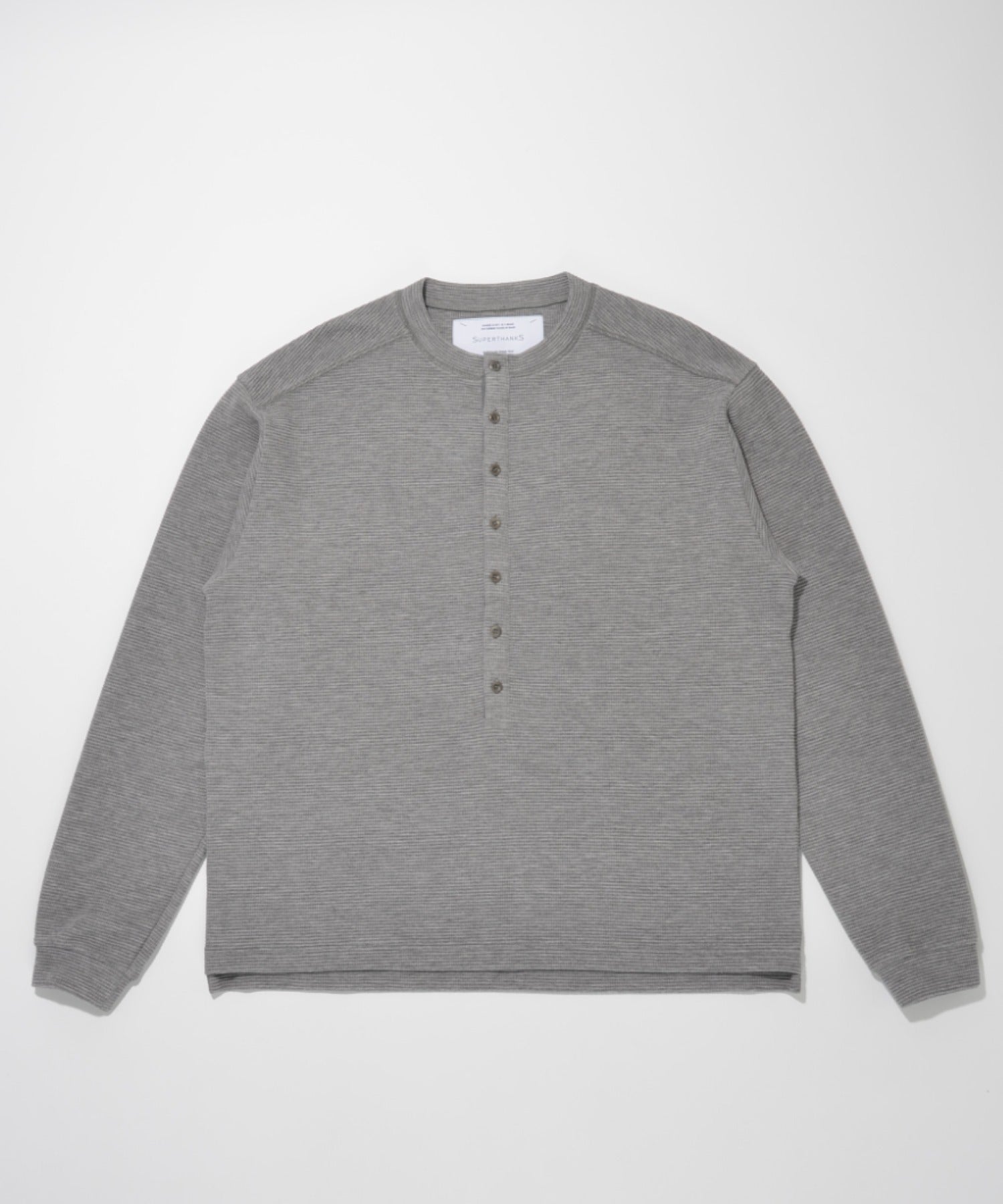 Waffle henley neck L/S T-shirt (back print) - black