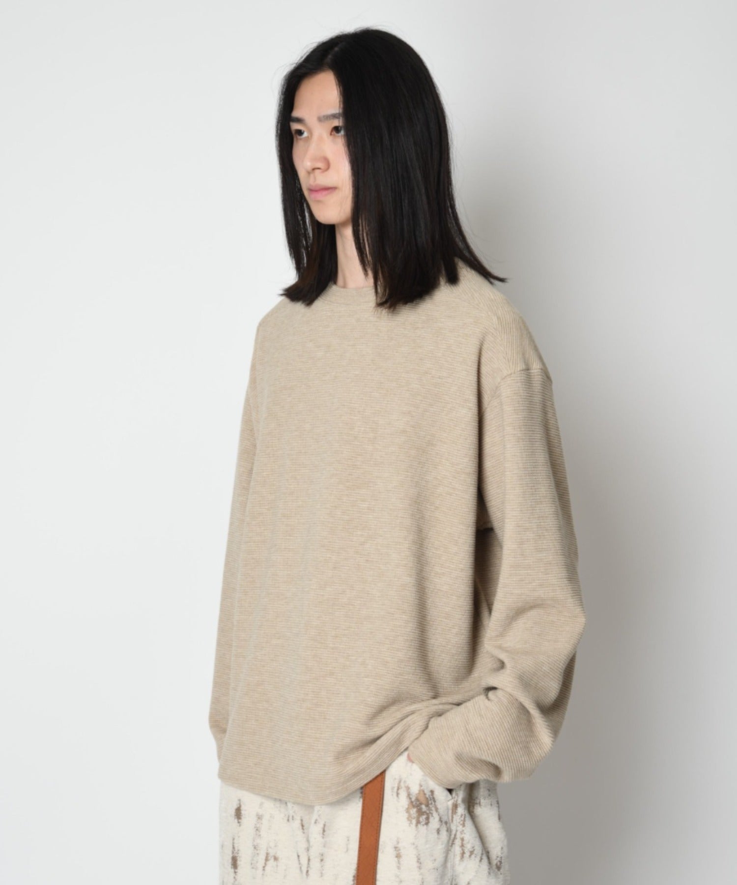 Waffle crew neck L/S T-shirt - gray