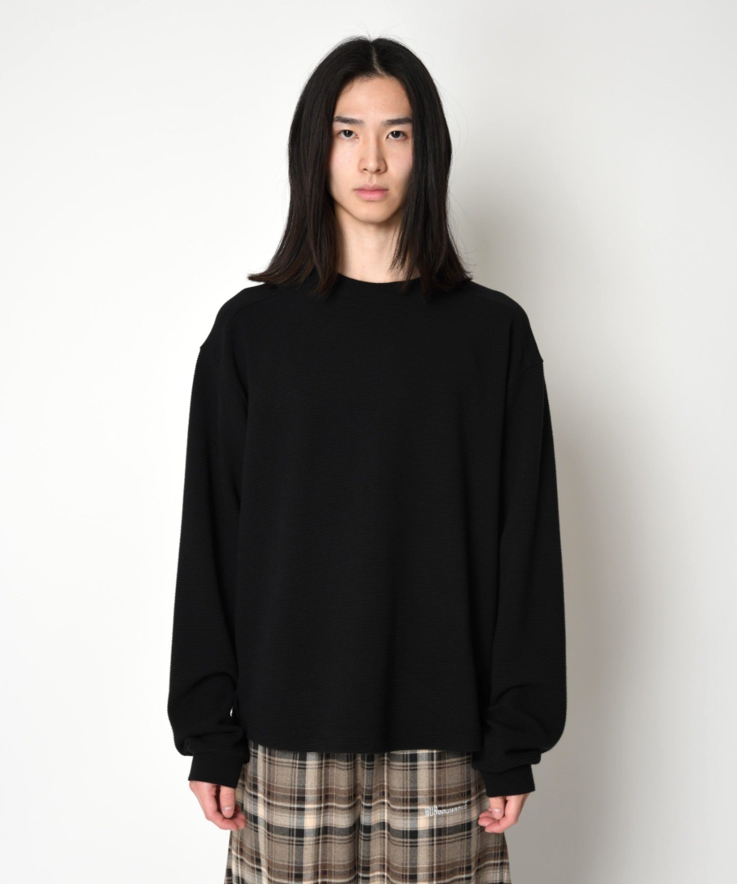 Waffle crew neck L/S T-shirt - gray