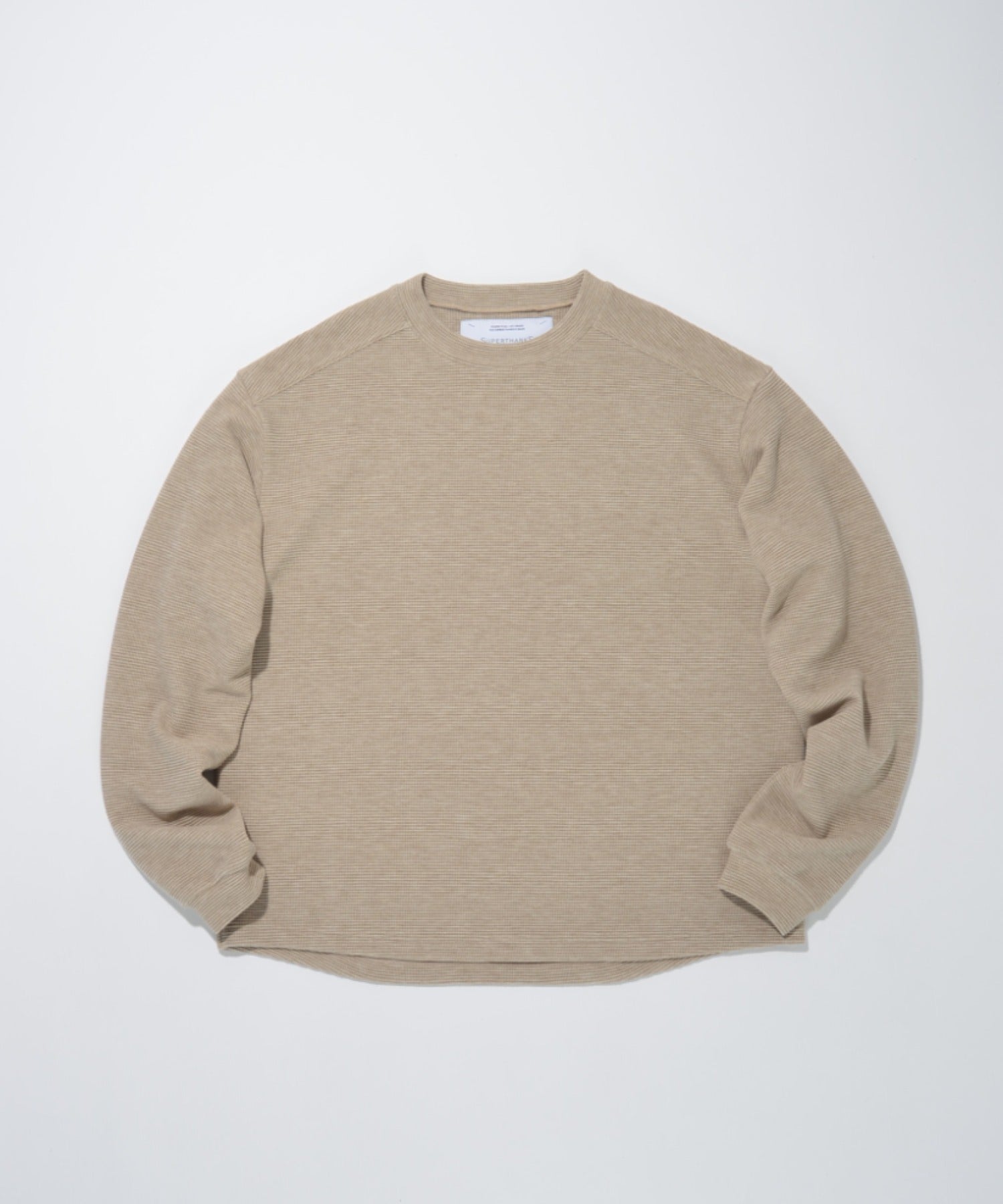 Waffle crew neck L/S T-shirt (back print) - beige