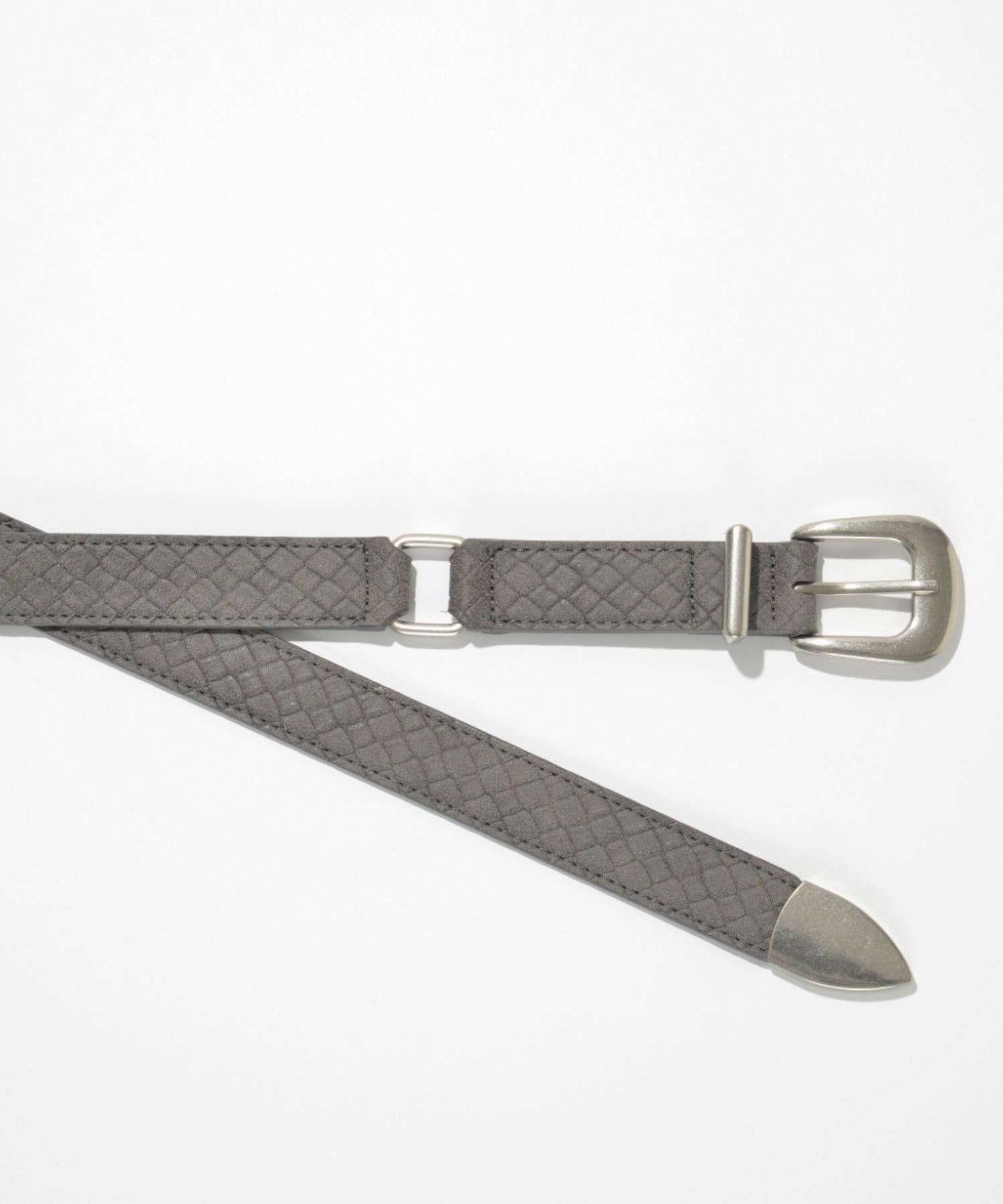 Long narrow suede mesh belt - gray