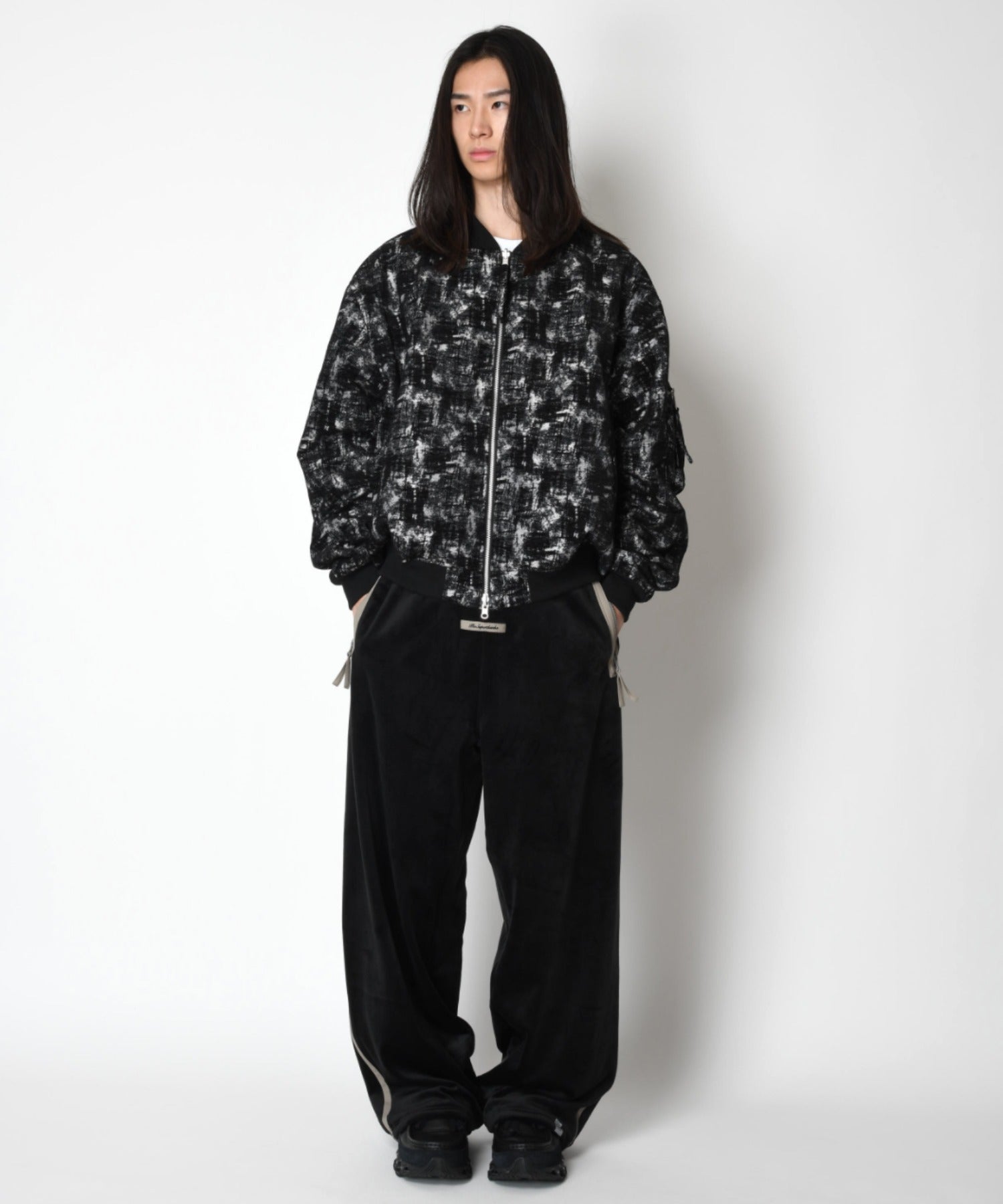 Mix jacquard Reversible Flight jacket - white-black