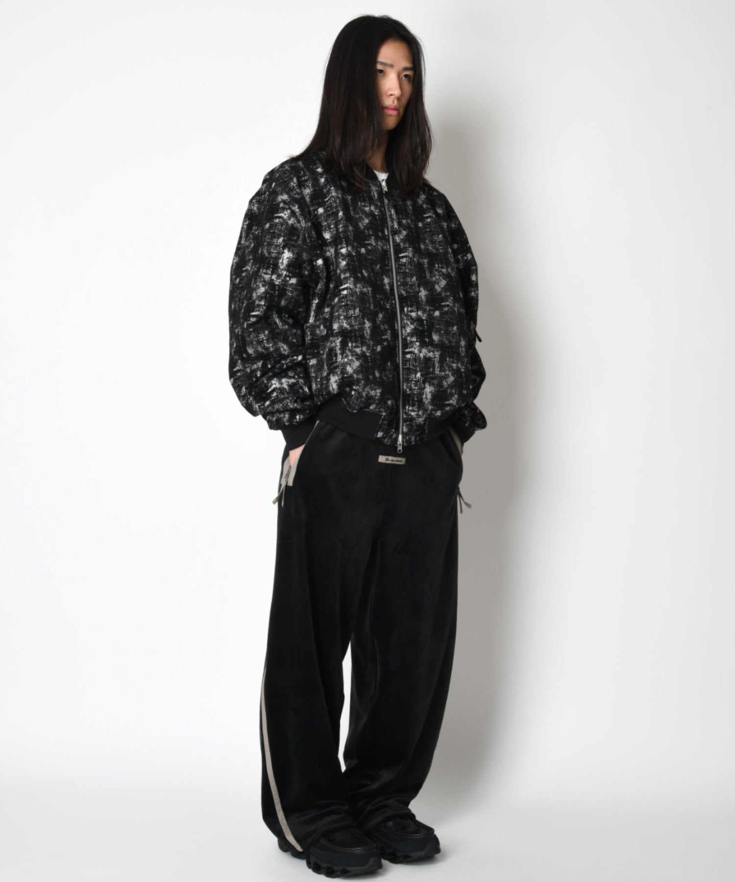 Mix jacquard Reversible Flight jacket - white-black