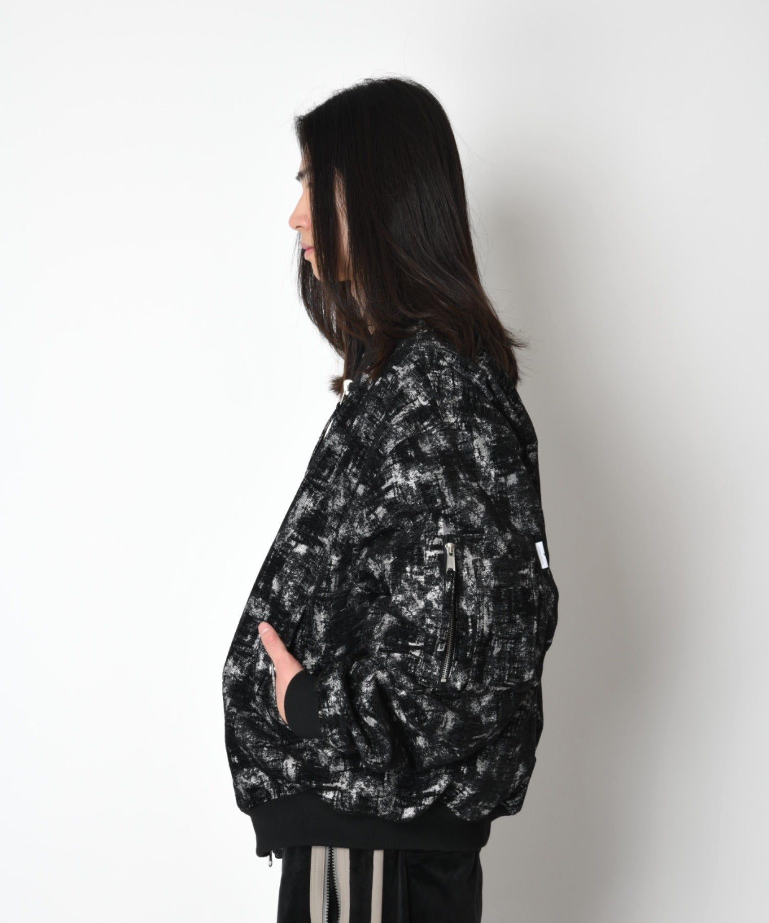 Mix jacquard Reversible Flight jacket - white-black
