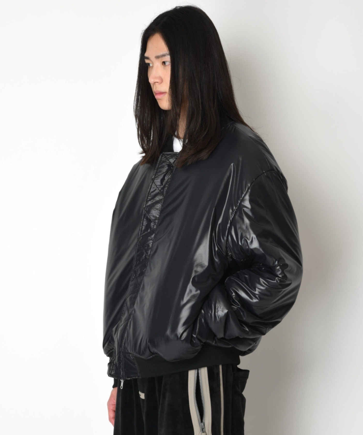 Mix jacquard Reversible Flight jacket - white-black