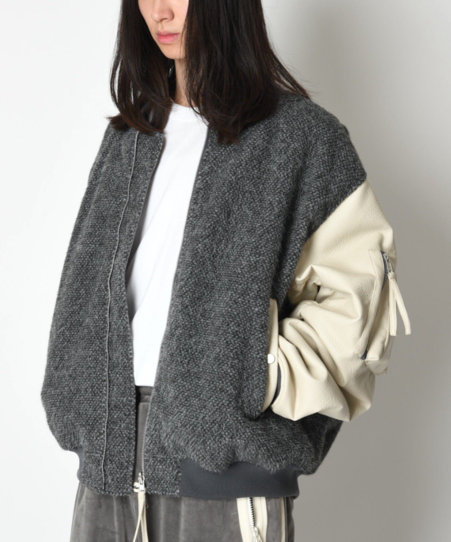 Fur/Shrink faux leather Reversible Flight jacket - gray/off white