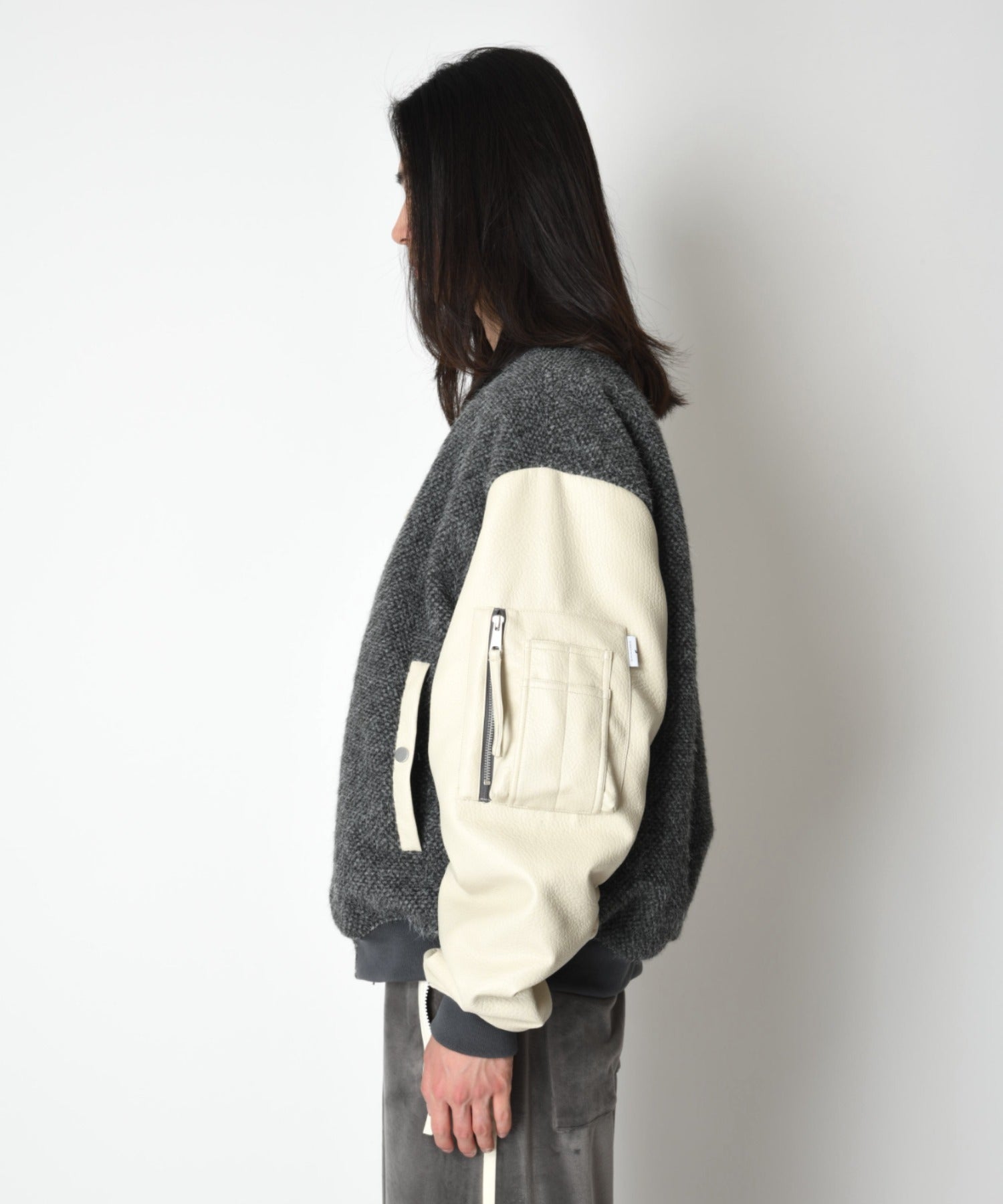Fur/Shrink faux leather Reversible Flight jacket - gray/off white