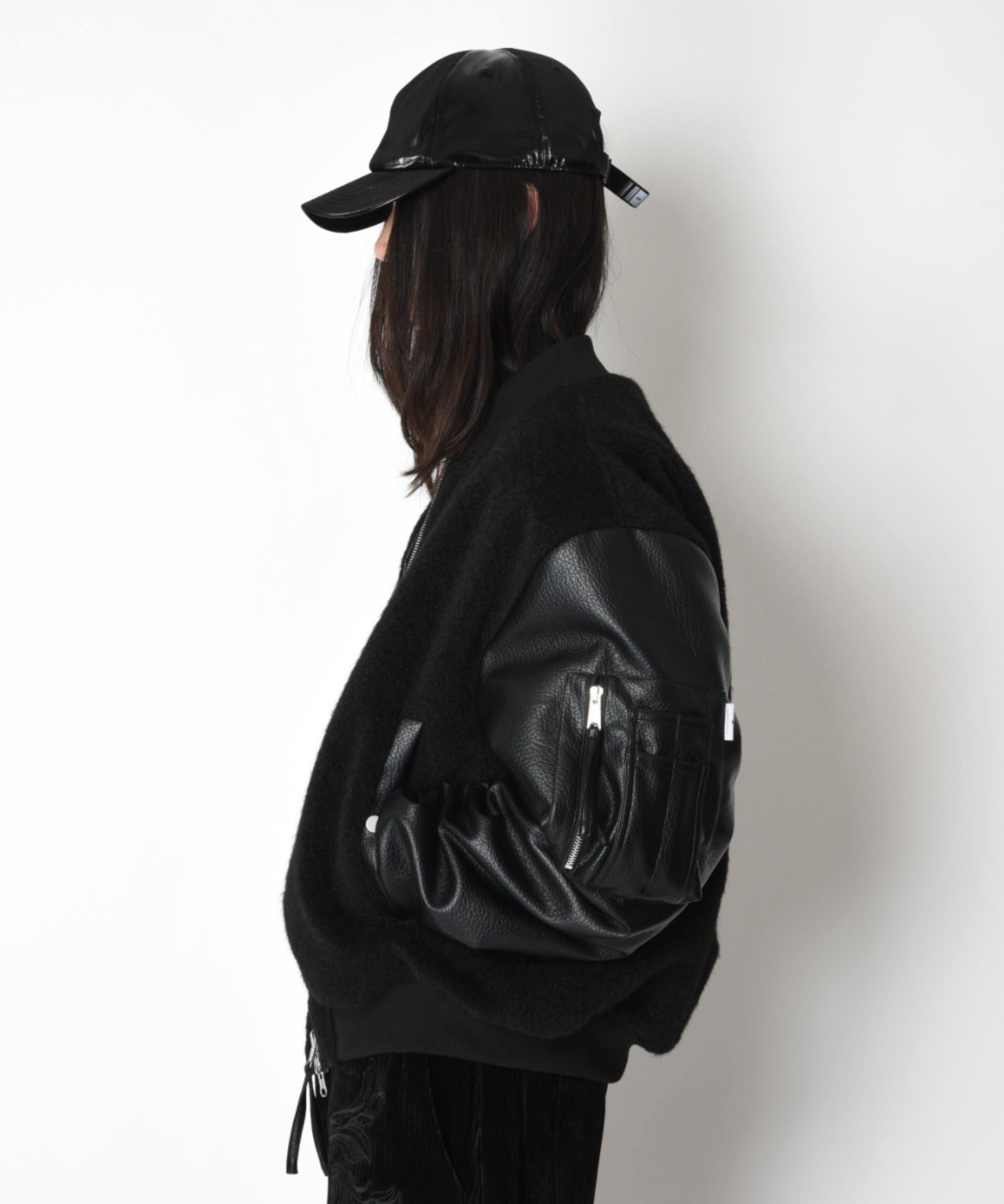 Fur/Shrink faux leather Reversible Flight jacket - black/black