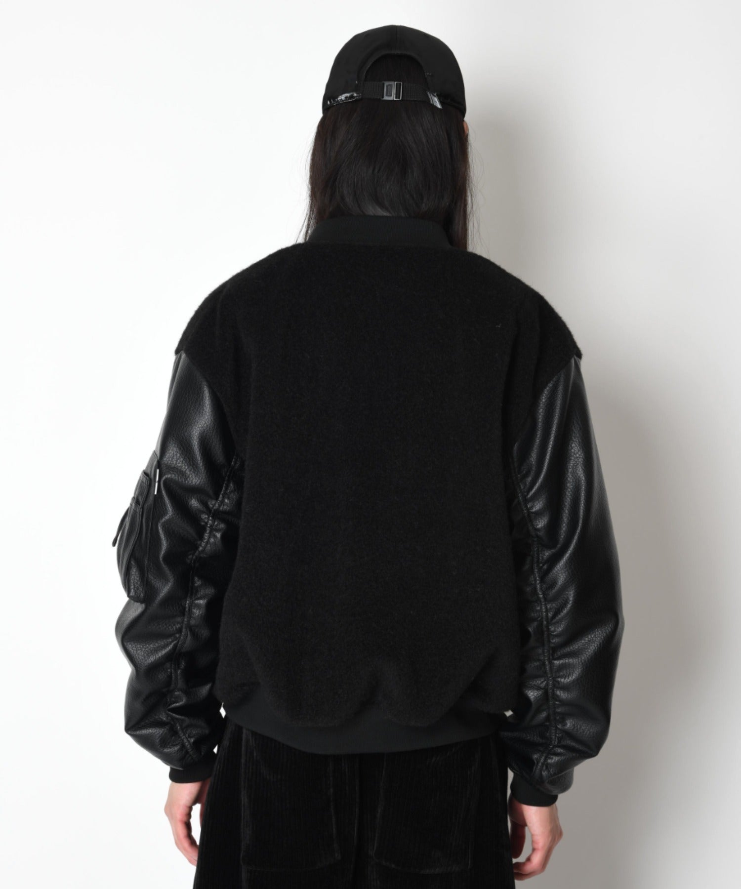 Fur/Shrink faux leather Reversible Flight jacket - black/black