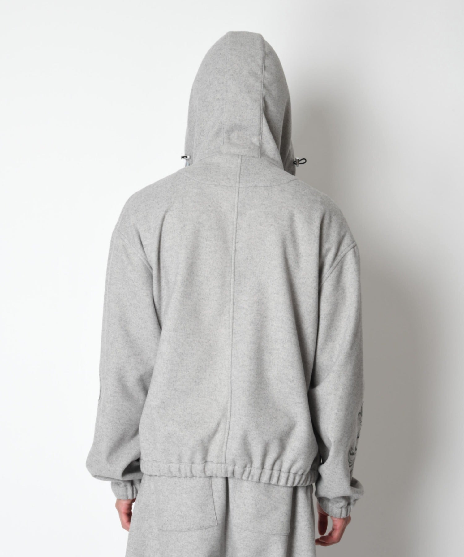 Stretch wool like Half zip hoodie (刺繍無) - mix gray