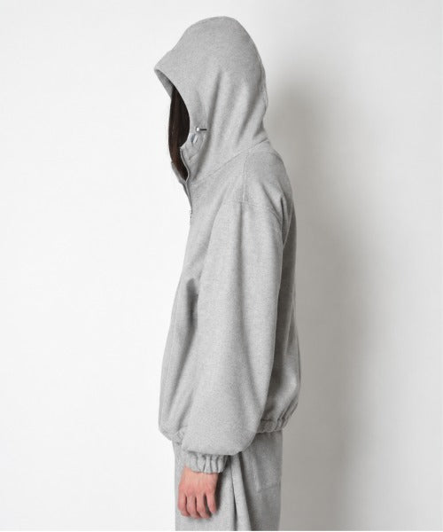 Stretch wool like Half zip hoodie (刺繍無) - mix gray