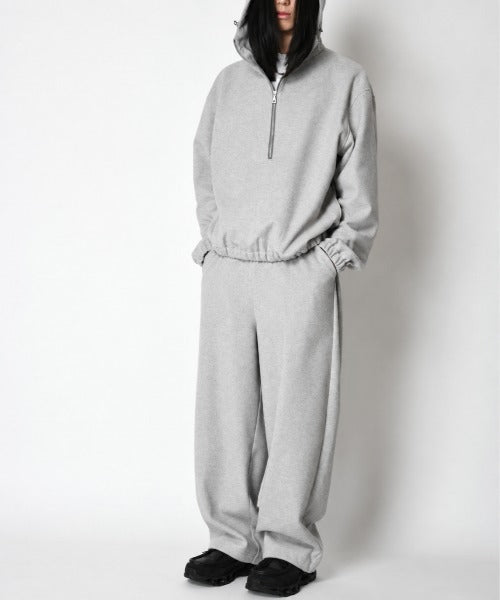 Stretch wool like Half zip hoodie (刺繍無) - mix gray