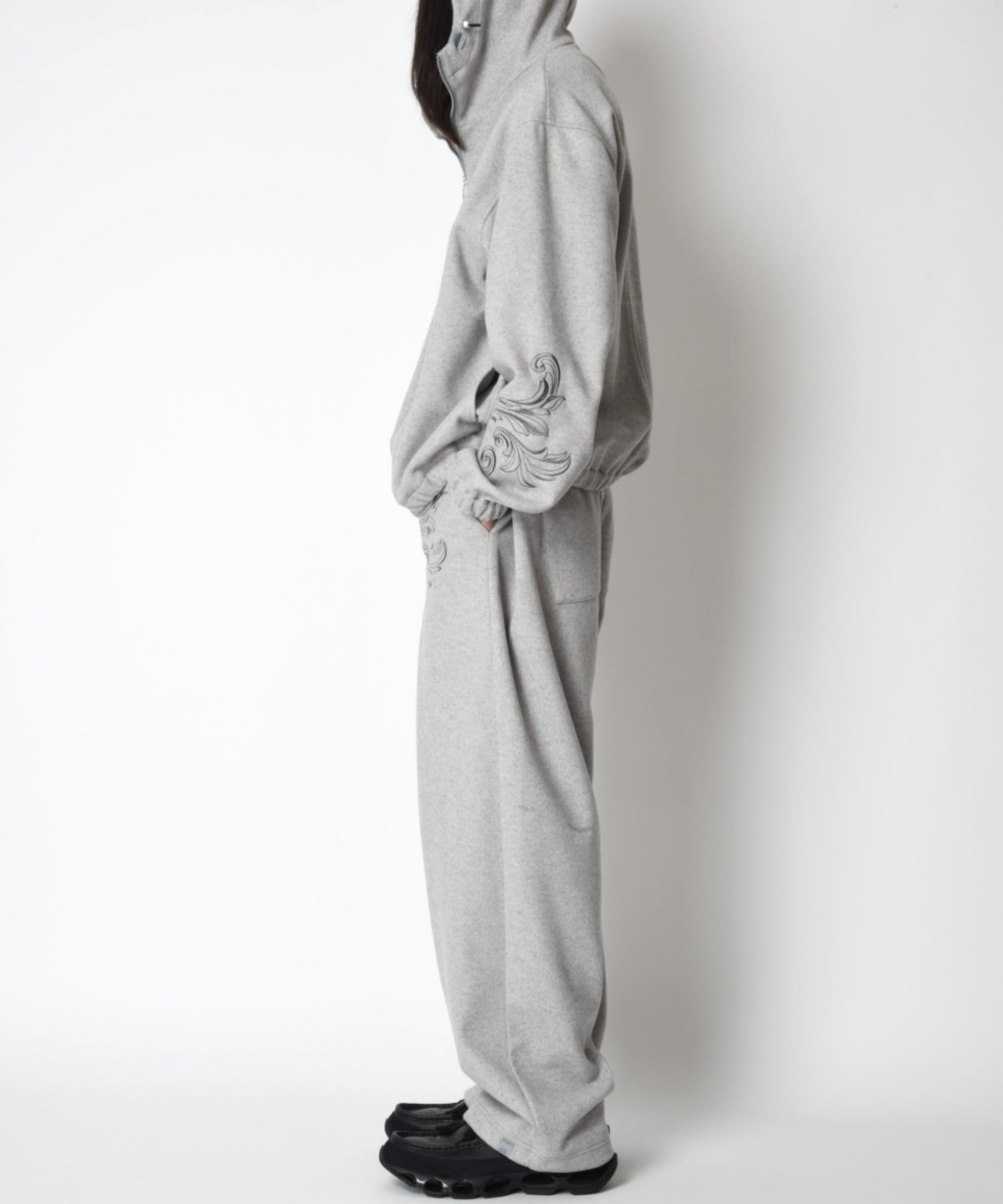 Stretch wool like Side-tuck balloon pants - mix gray