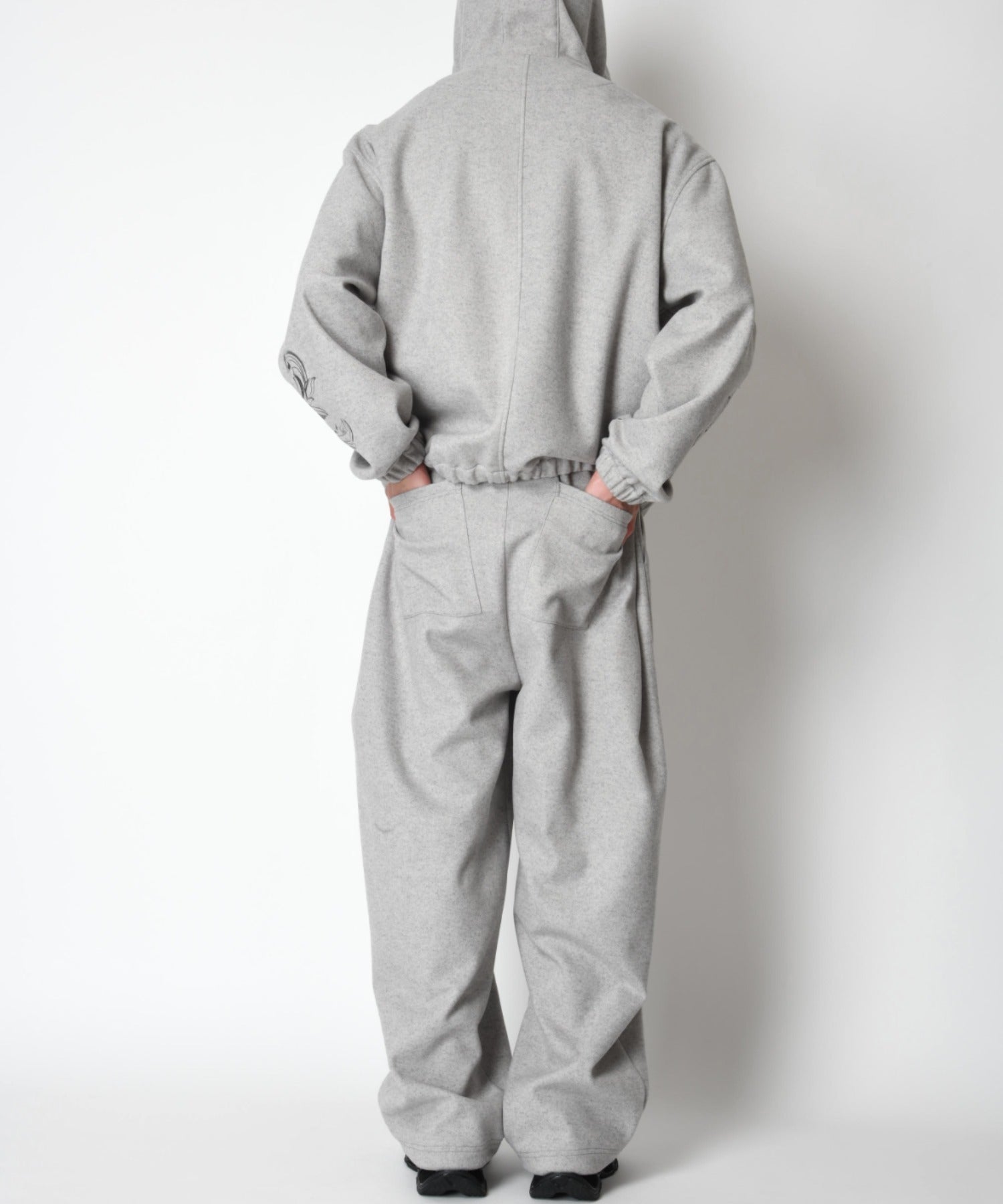 Stretch wool like Side-tuck balloon pants - mix gray