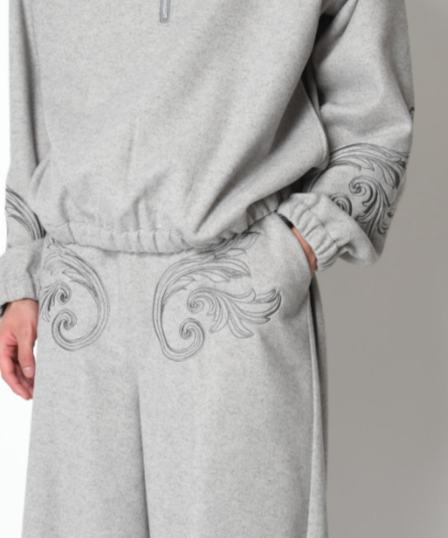 Stretch wool like Side-tuck balloon pants - mix gray