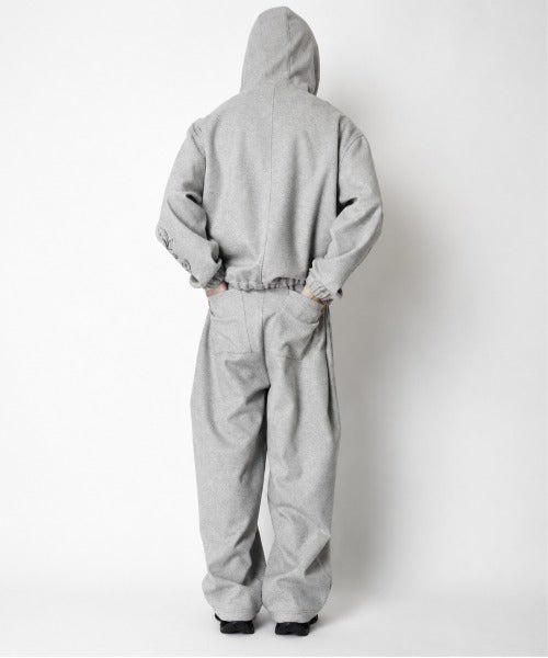 Stretch wool like Side-tuck balloon pants (刺繍無) - mix gray