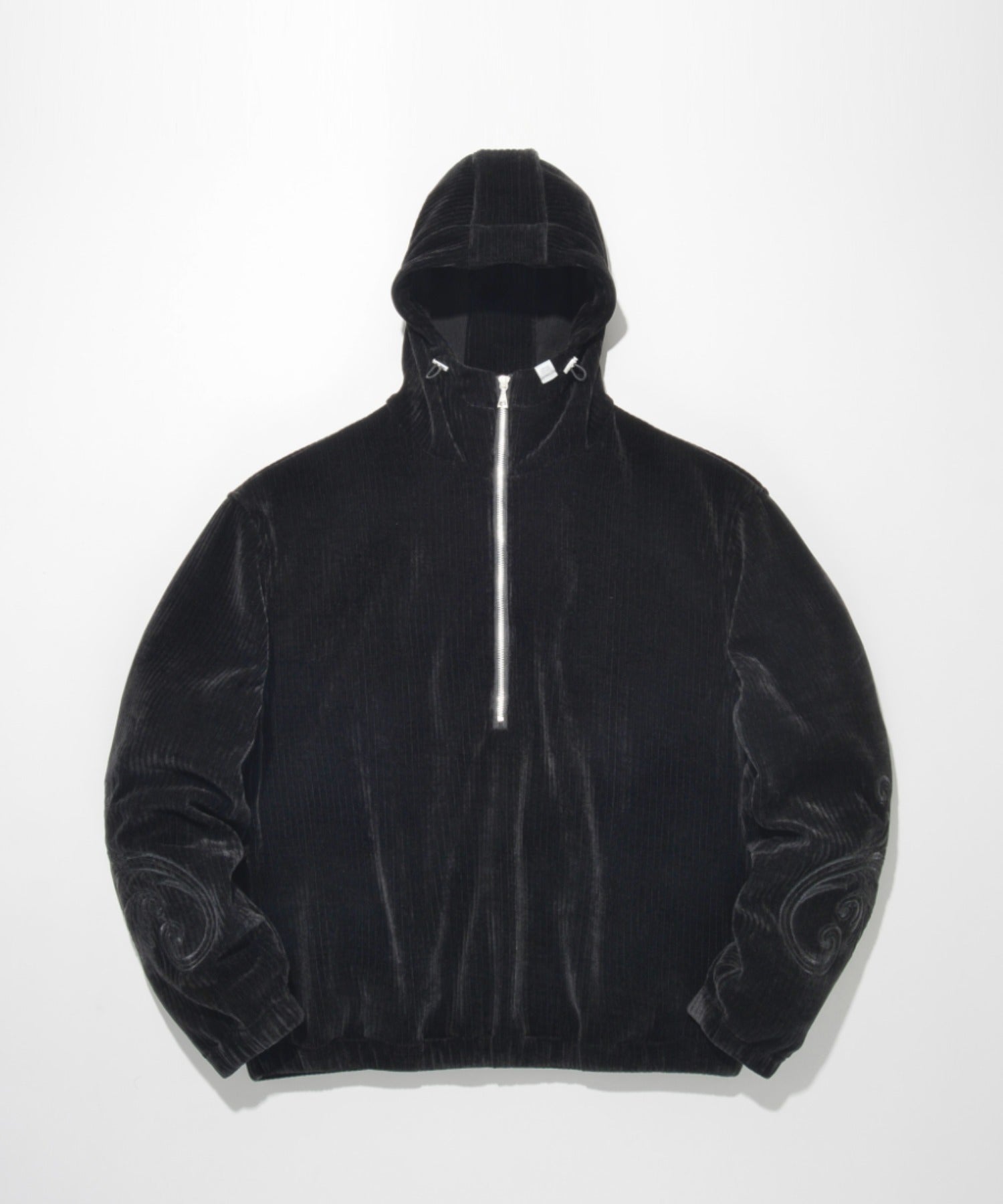 Stretch corduroy Half zip hoodie - black