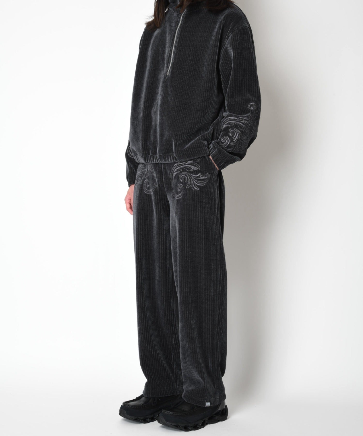 Stretch corduroy Side-tuck balloon pants - c.gray
