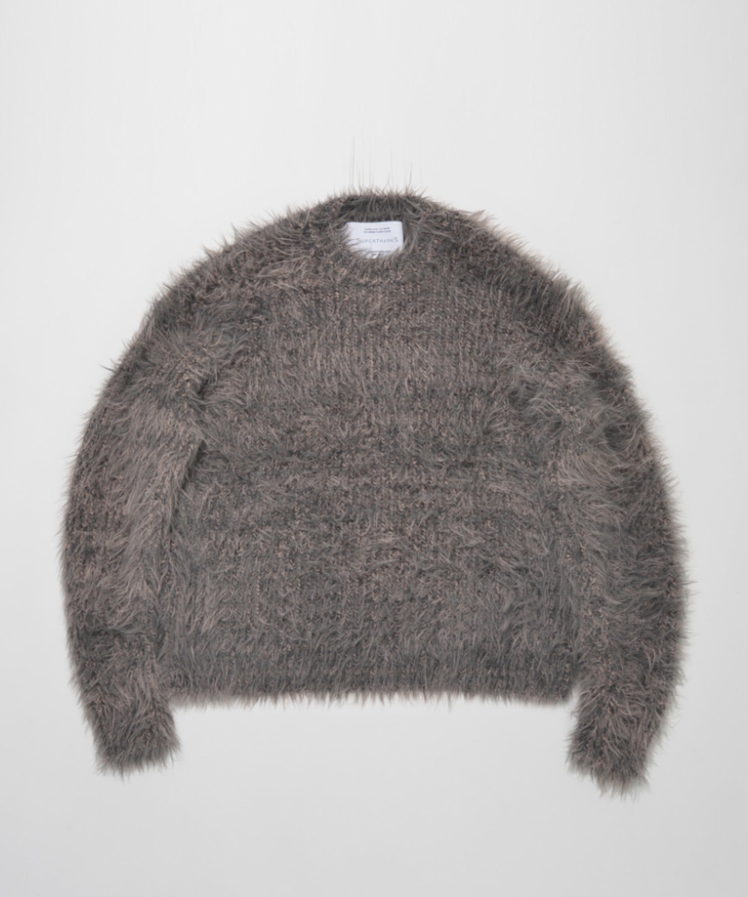 Crew neck volume shaggy knit - gray/bk