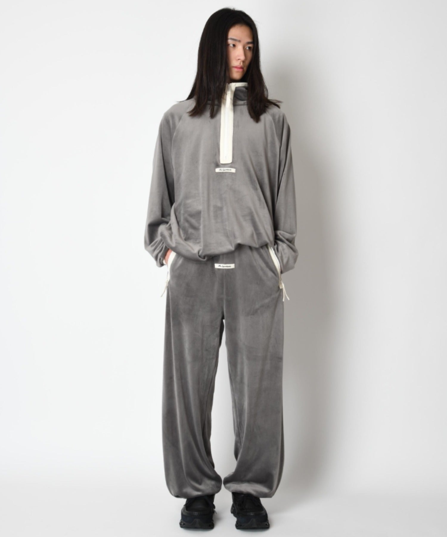 Velour Half zip pullover - gray/wh