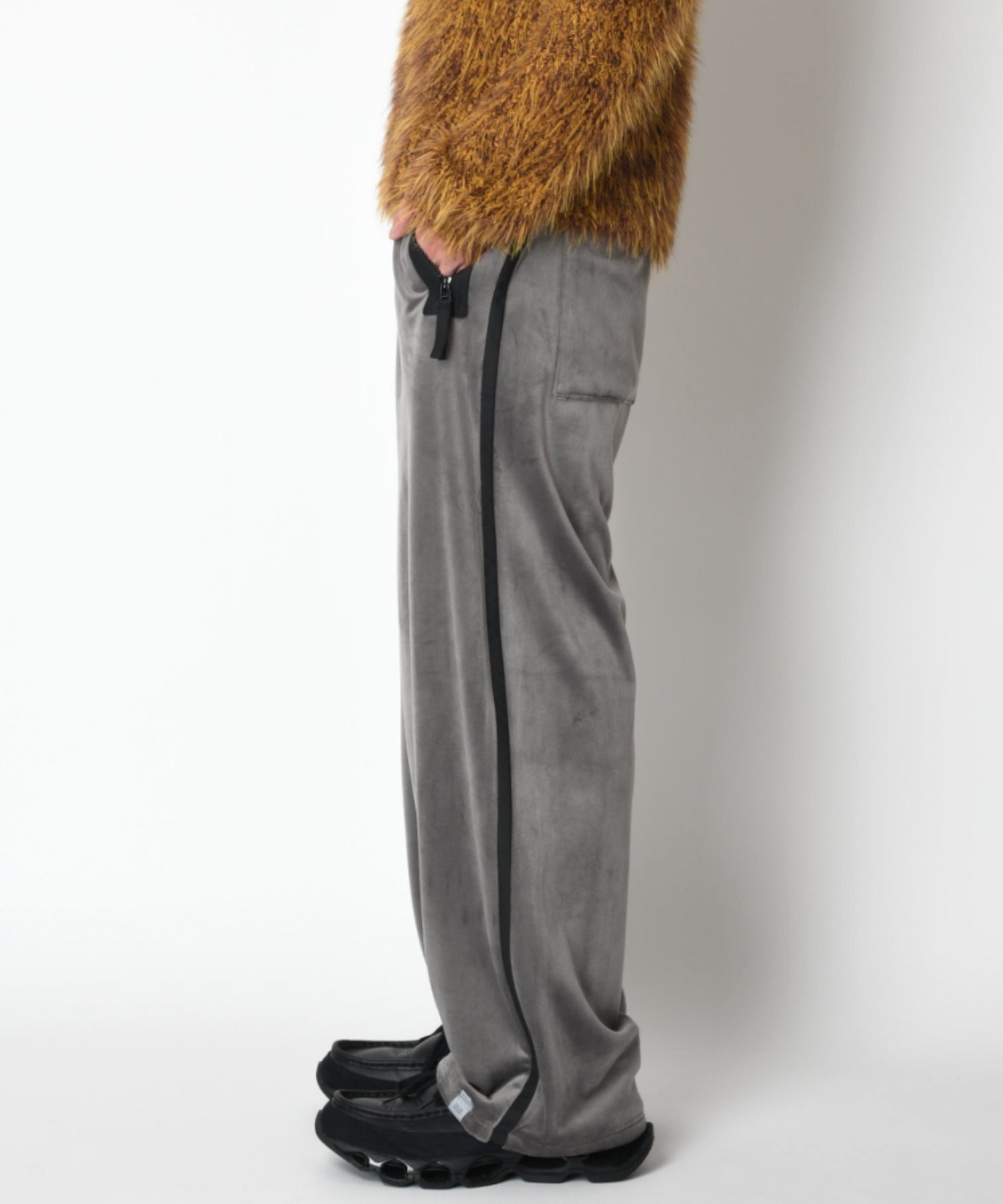 Velour barrel leg line pants - gray/bk