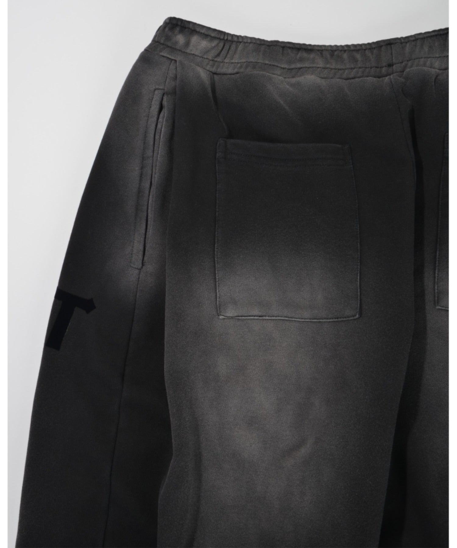 Sun faded Flocky print Sweat Side-tuck Wide Pants - black