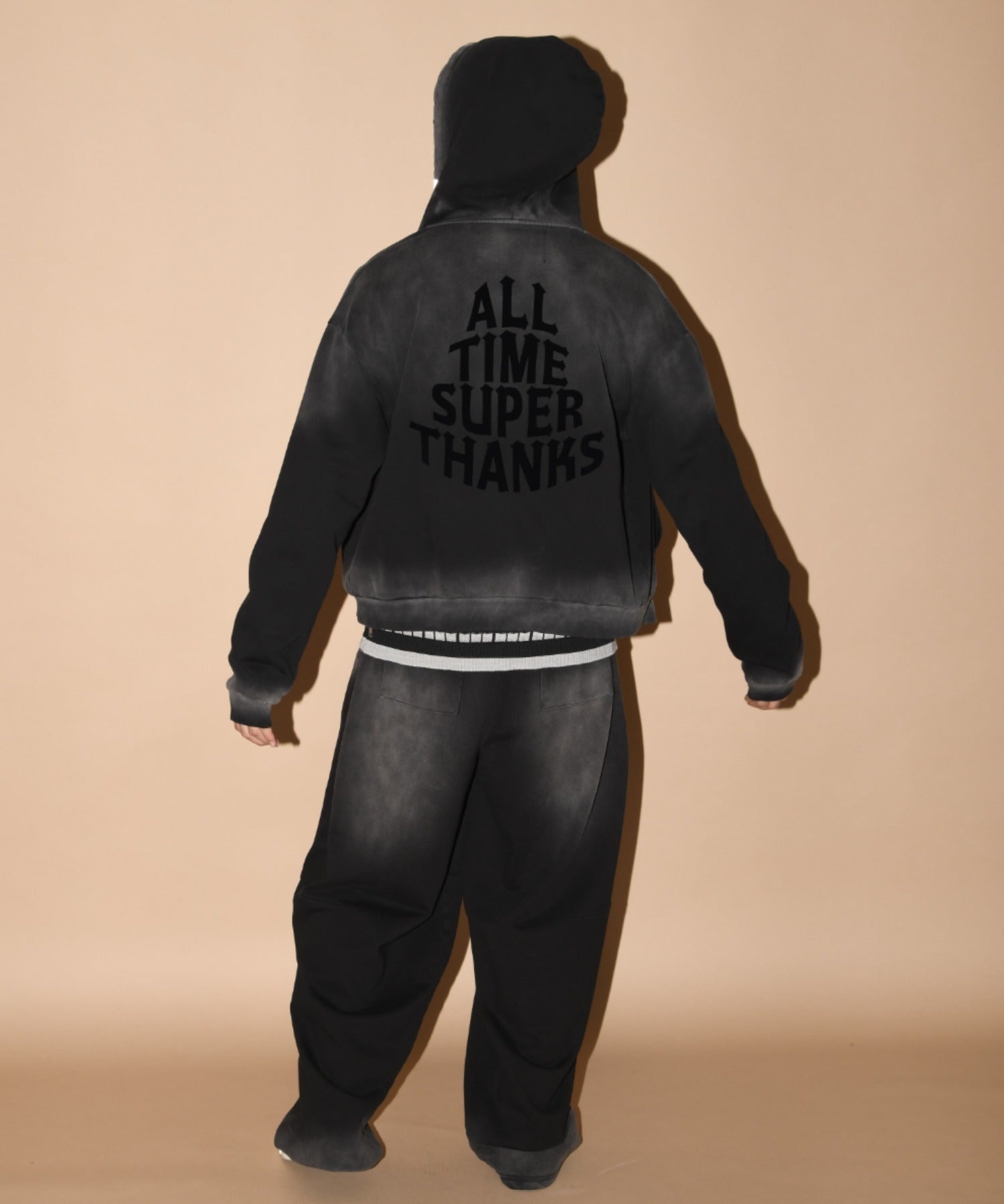 Sun faded Sweat Side-tuck Wide Pants - black