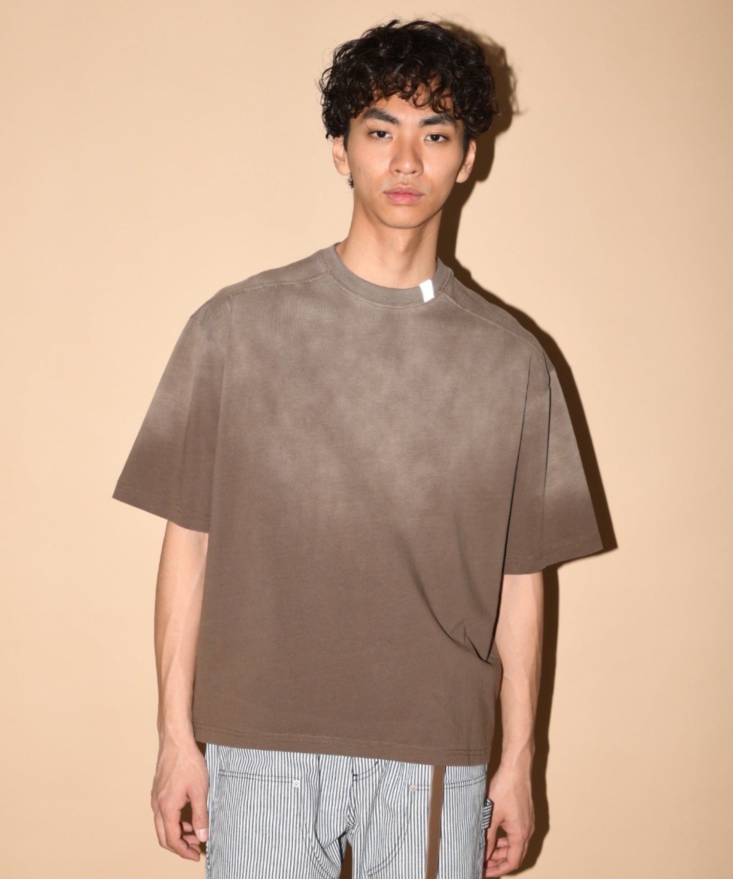 Sun faded Flocky print Sweat S/S T-shirt - pink