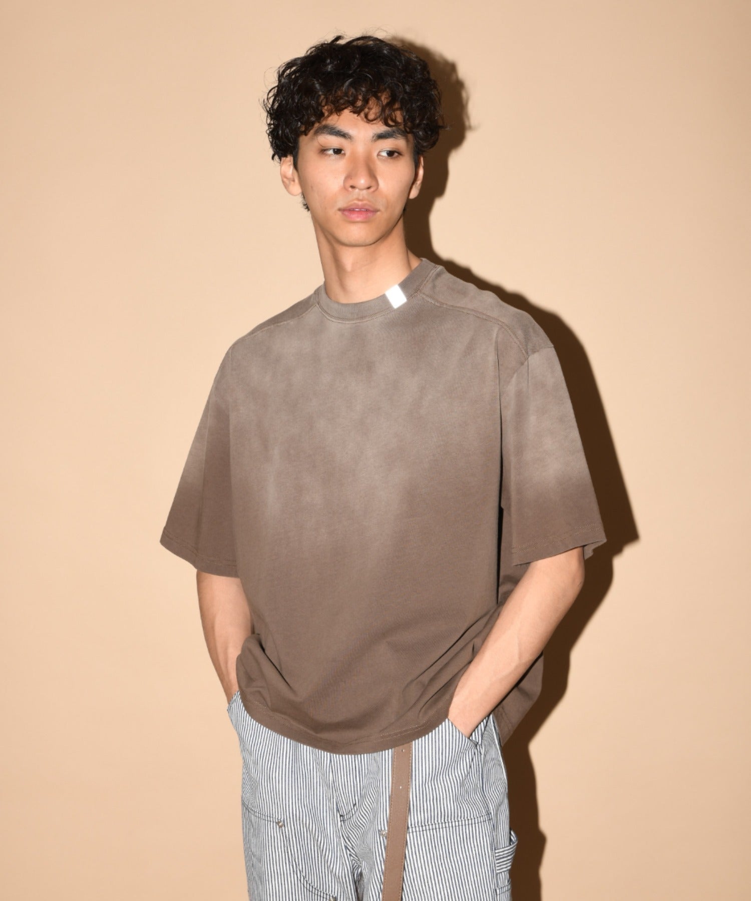 Sun faded Flocky print Sweat S/S T-shirt - pink