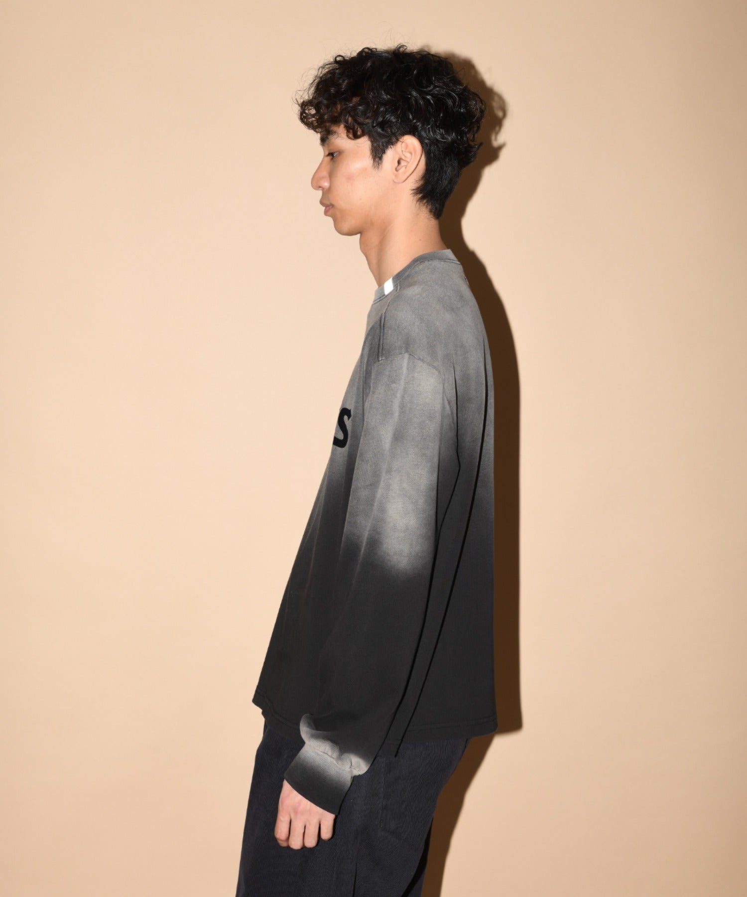 Sun faded Flocky print Sweat L/S T-shirt -pink