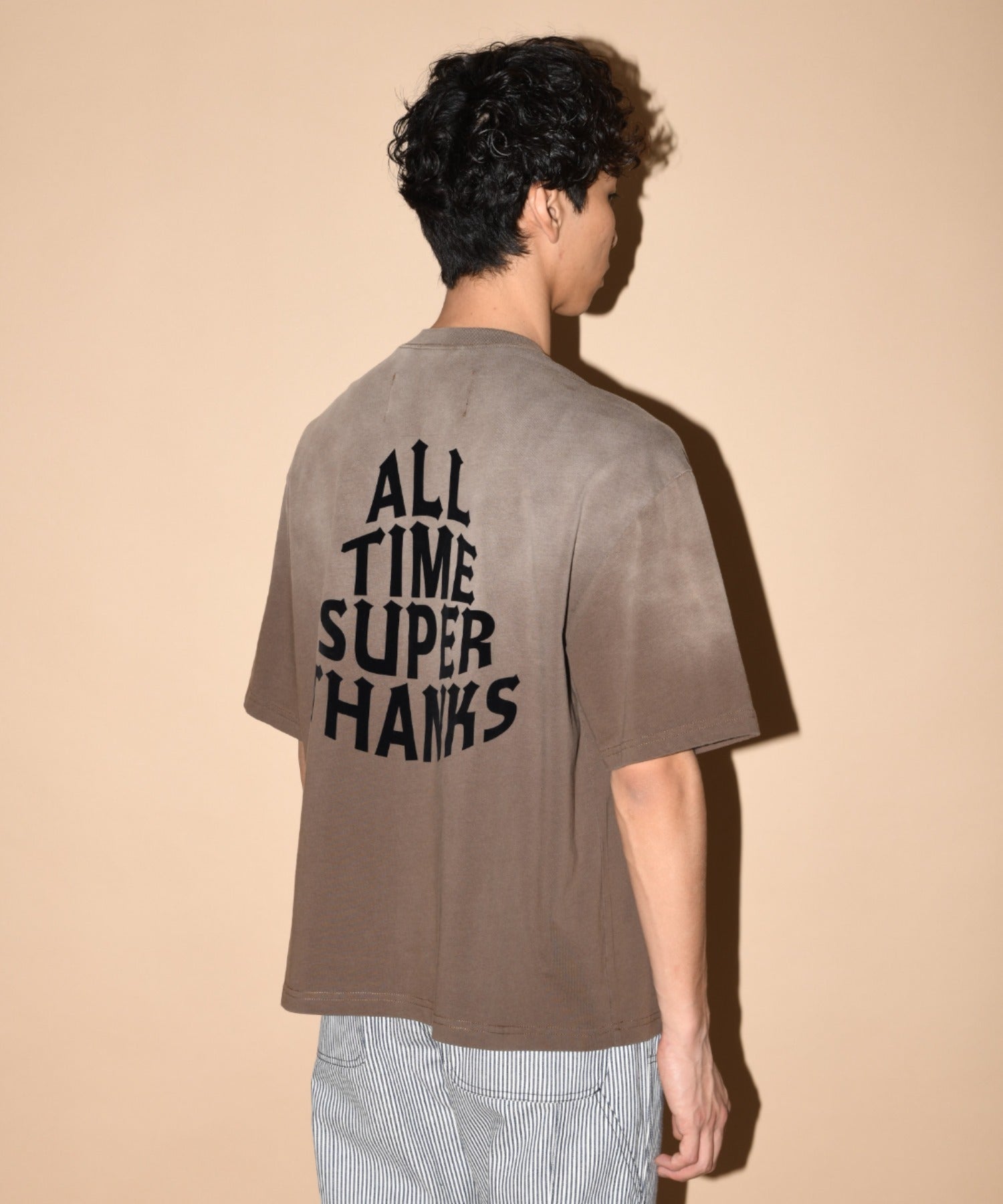 Sun faded Flocky print Sweat S/S T-shirt - pink