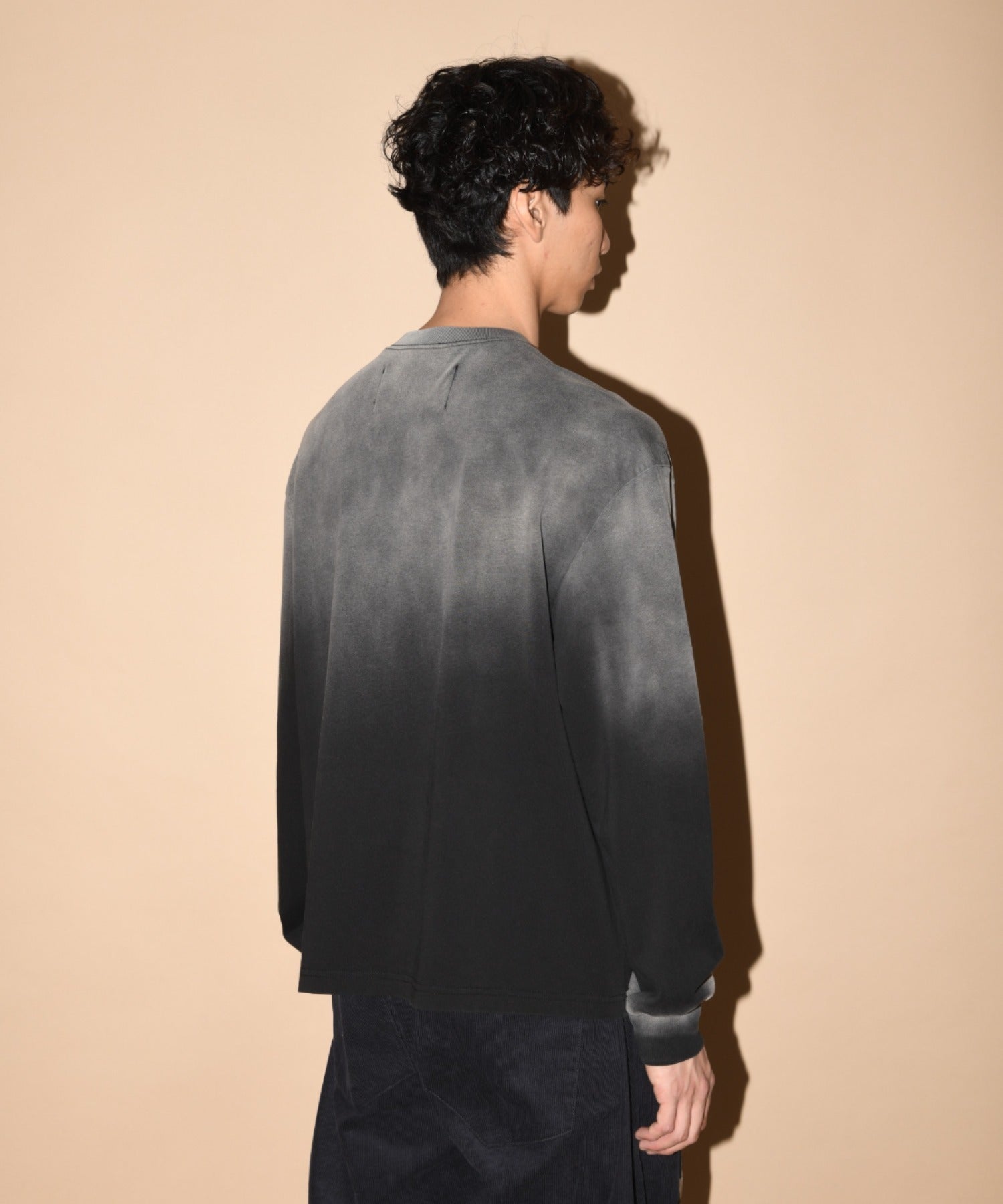 Sun faded Flocky print Sweat L/S T-shirt -pink